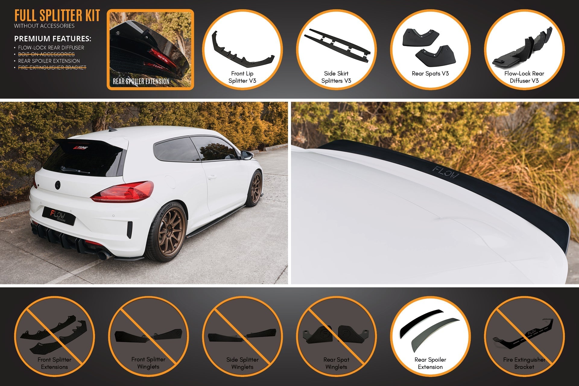 Volkswagen Scirocco R FL V3 Full Lip Splitter Set