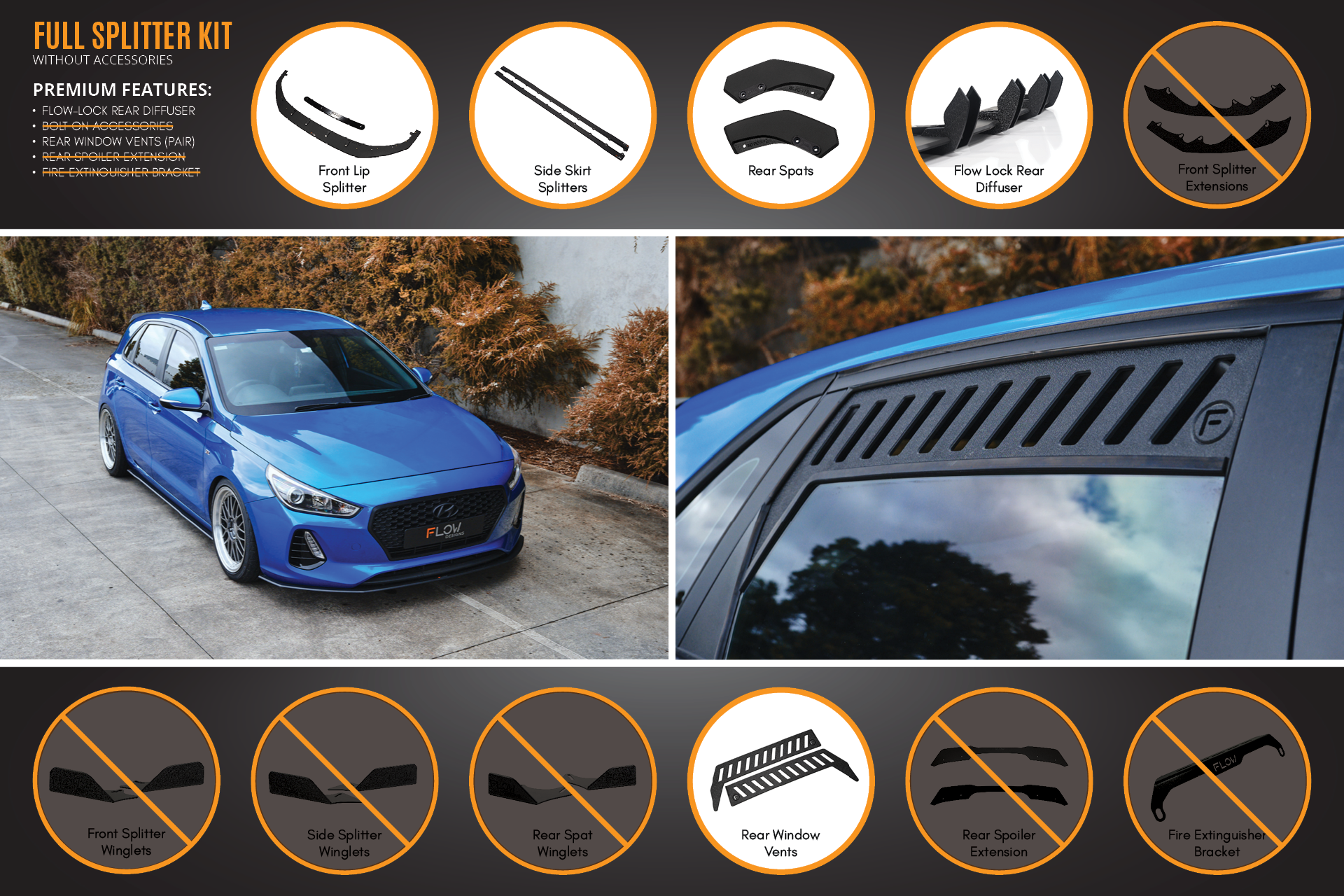 Hyundai i30 SR Hatch (2017-2018) Full Lip Splitter Set (GLOSS BLACK)