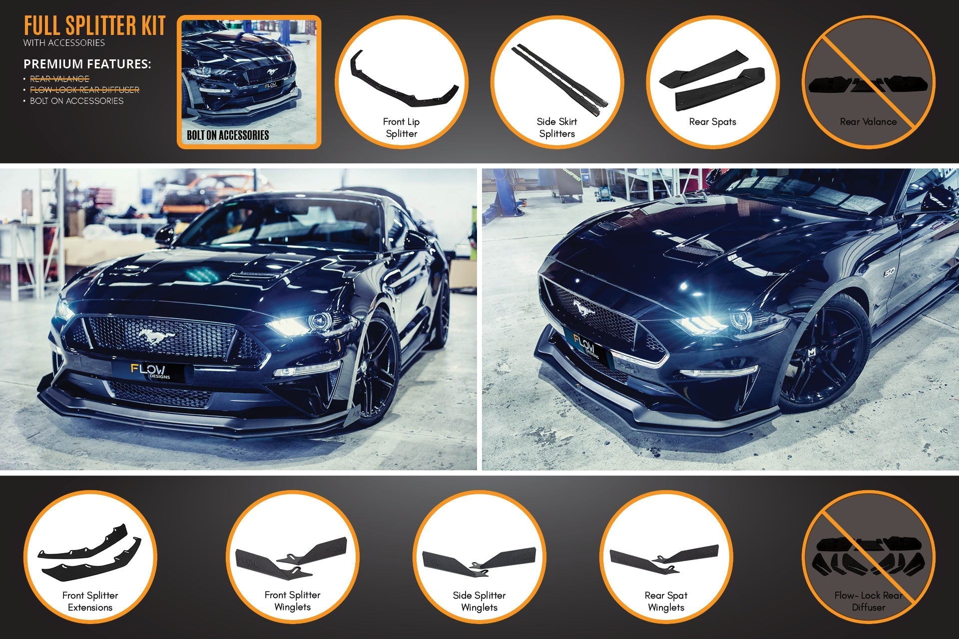 Ford GT Mustang S550 FN Full Lip Splitter Set