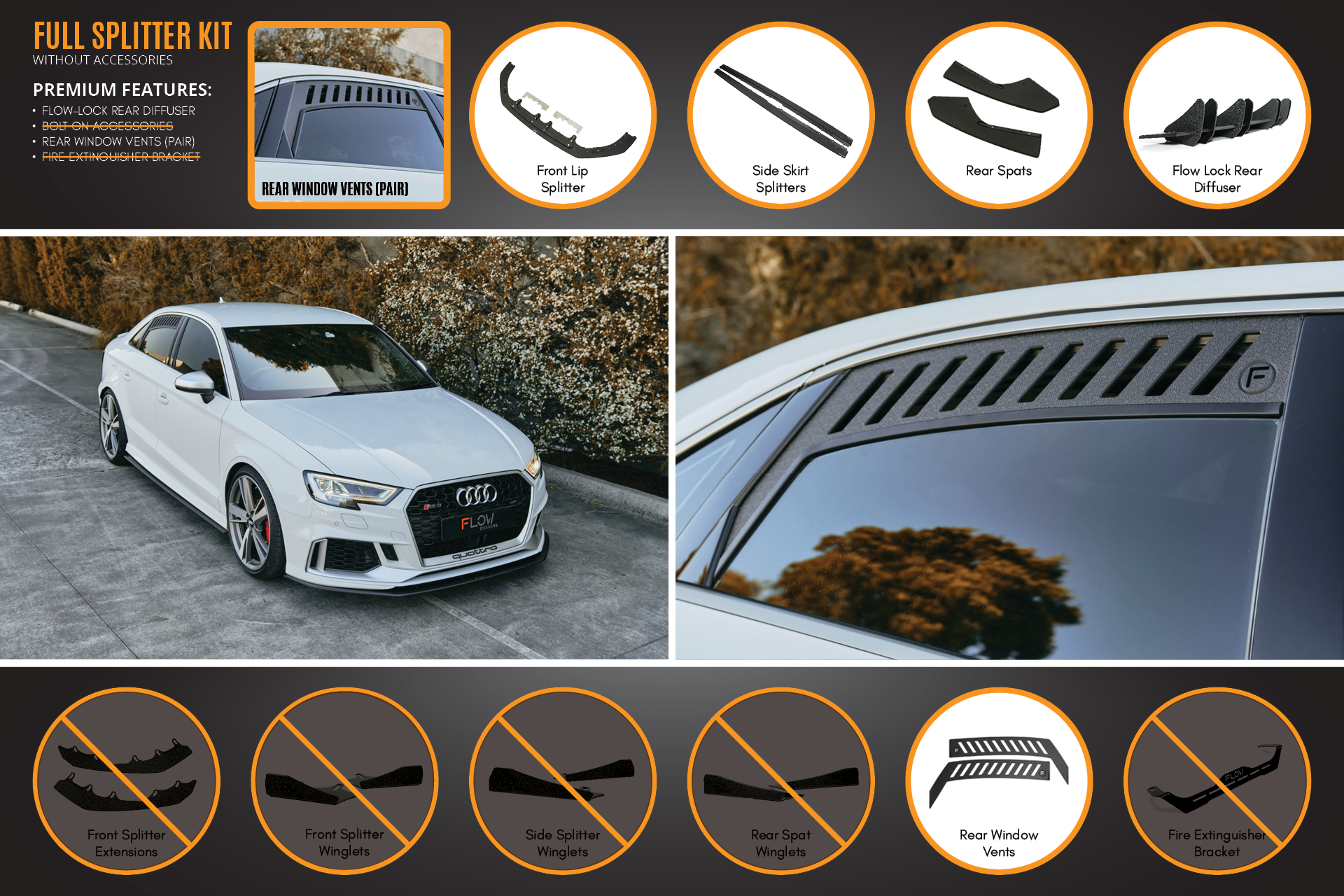 Audi RS3 8V Sedan FL Full Lip Splitter Set