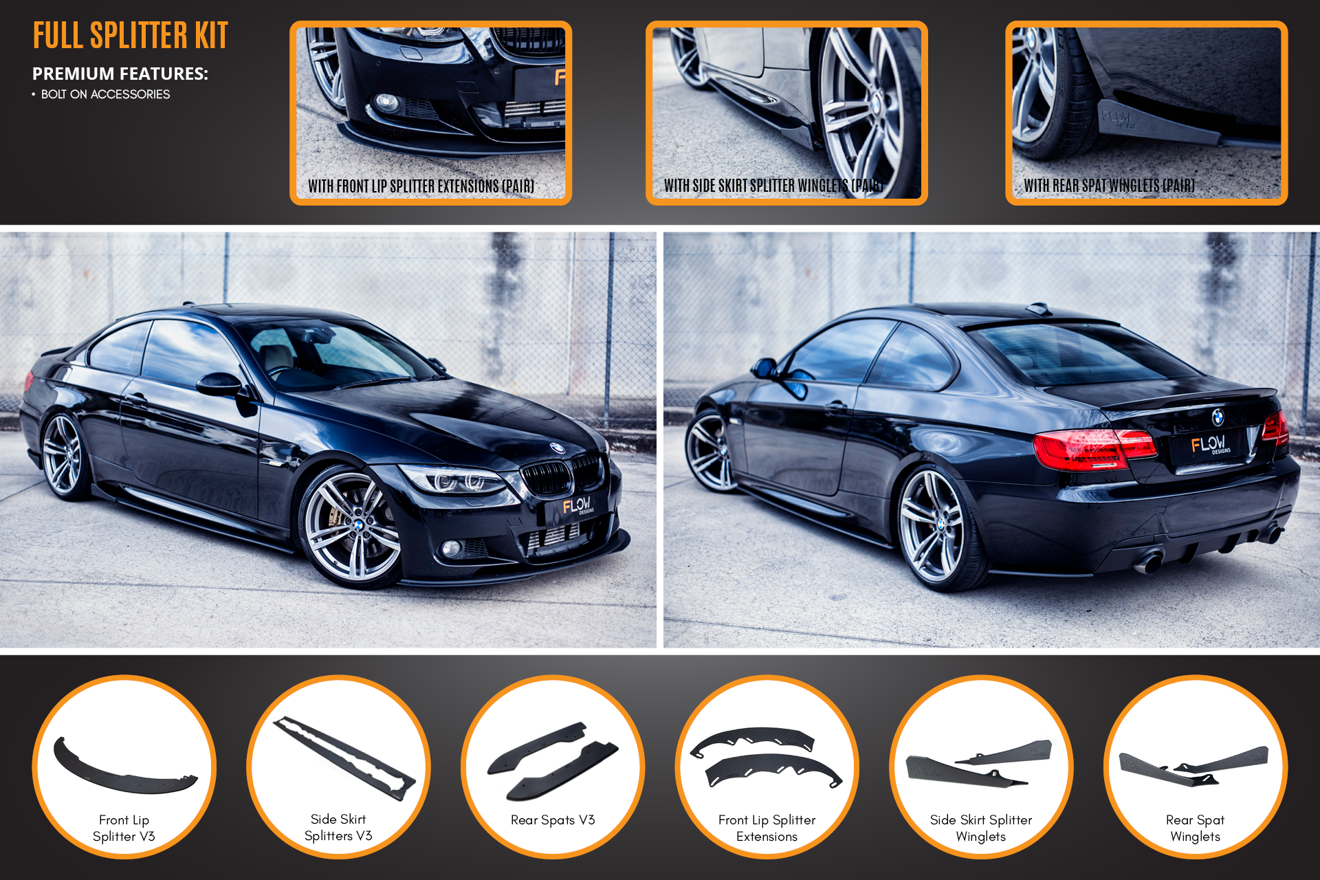 BMW E92 M Pre LCI Sport Full Lip Splitter Set