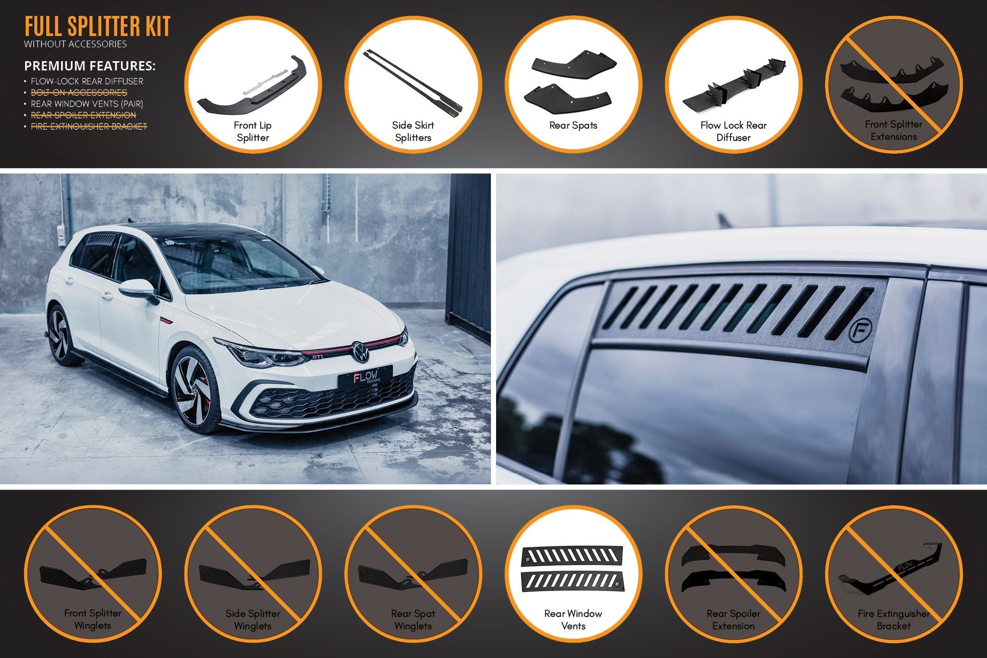 Volkswagen MK8 Golf GTI Full Lip Splitter Set - No Accessories