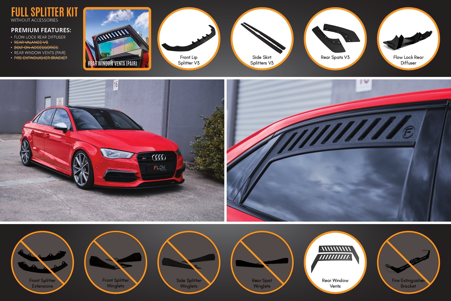 Audi S3 8V Sedan PFL V3 Full Lip Splitter Set