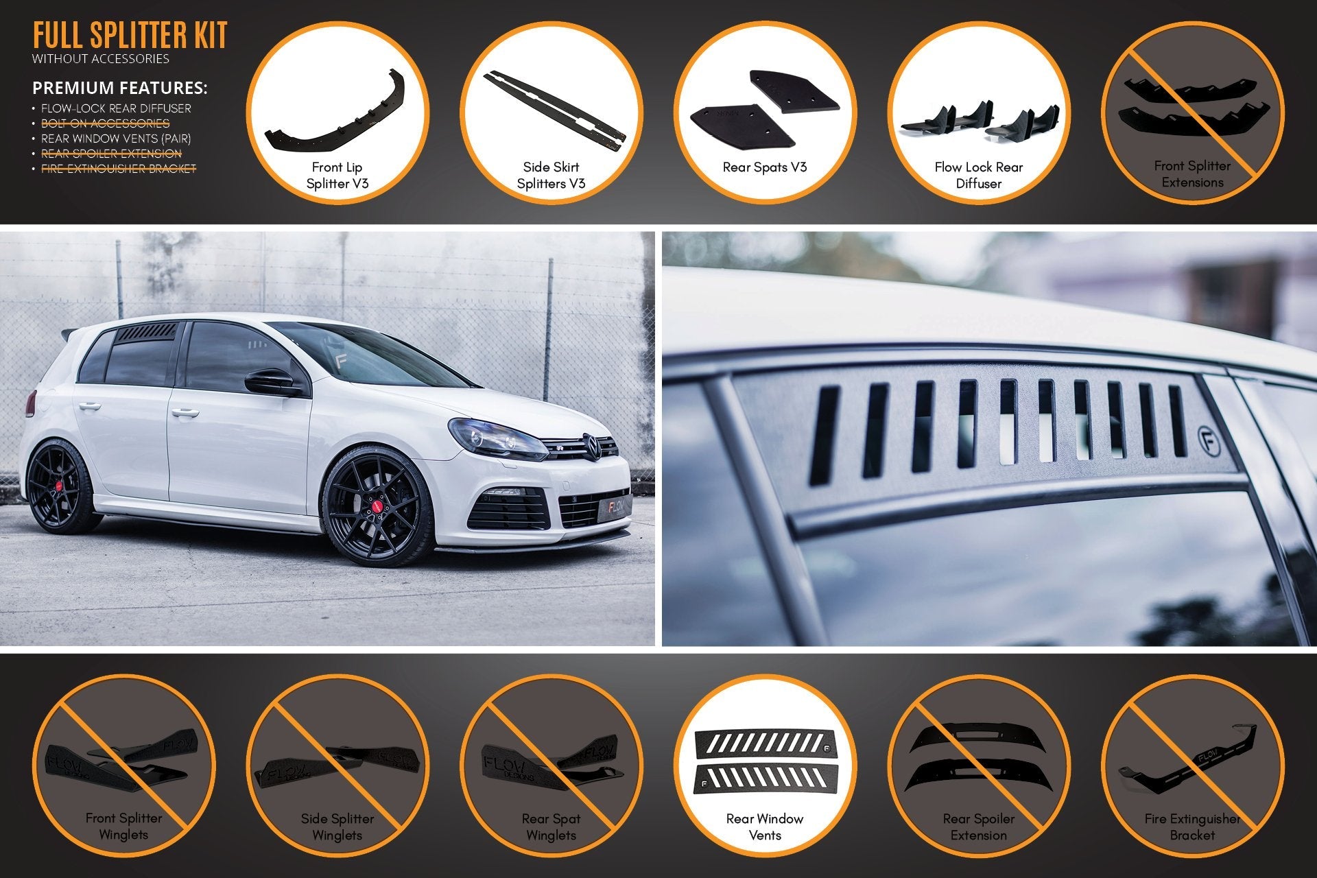 Volkswagen MK6 Golf R Full Lip Splitter Set WITHOUT Accessories