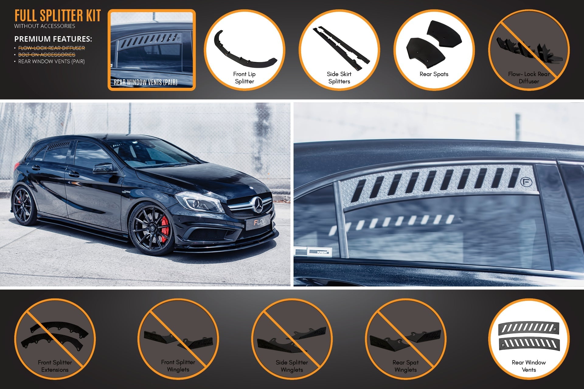 Mercedes-Benz A45 AMG W176 (PFL) Full Lip Splitter Set