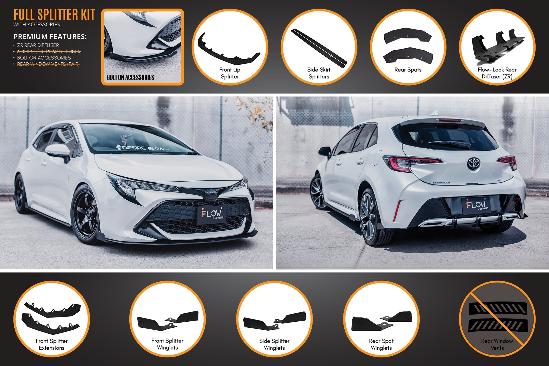 Toyota Corolla MZEA12R/ZWE211R 2018-2022 Full Lip Splitter Set