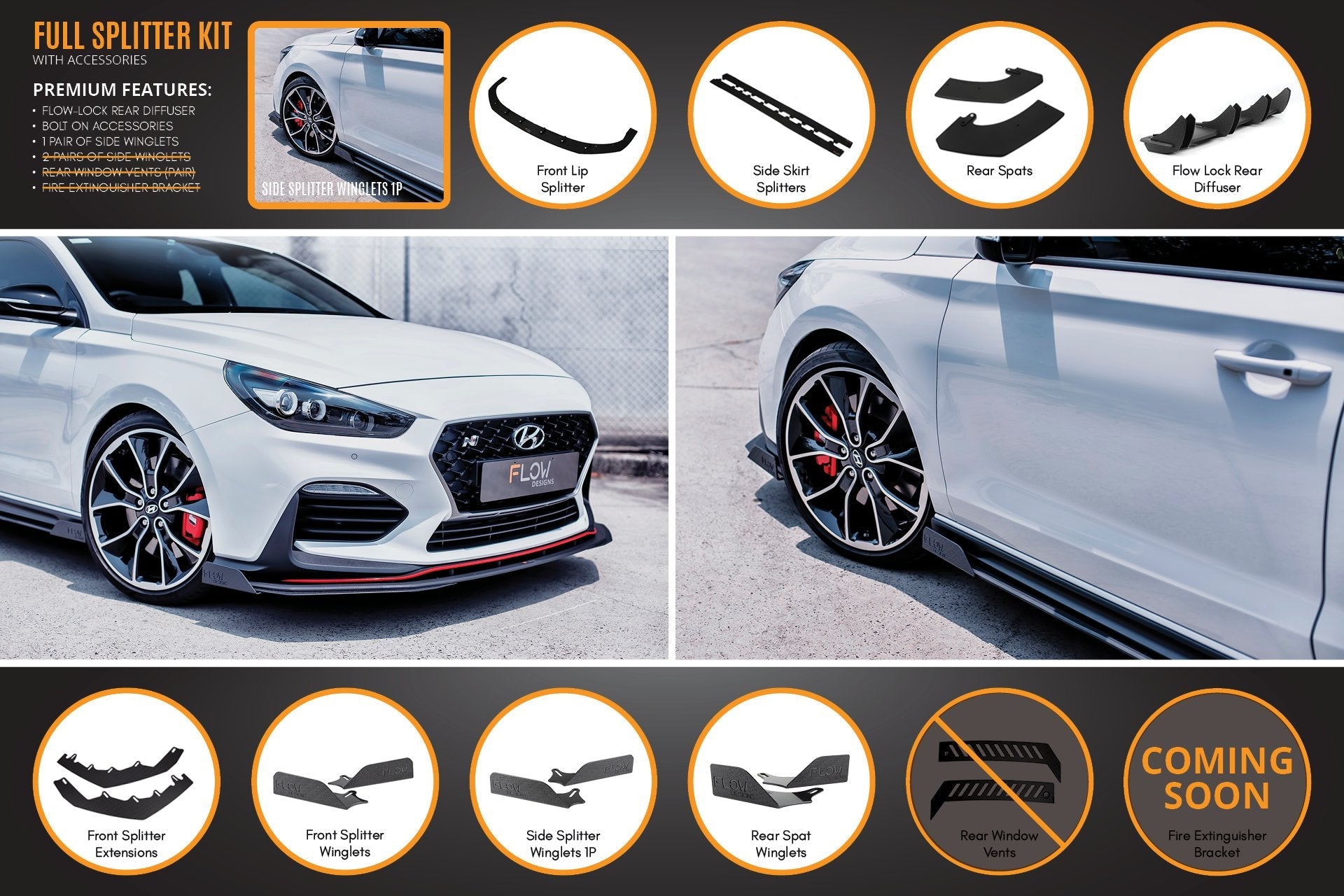 Hyundai i30N Fastback PD Full Lip Splitter Set (GLOSS BLACK)