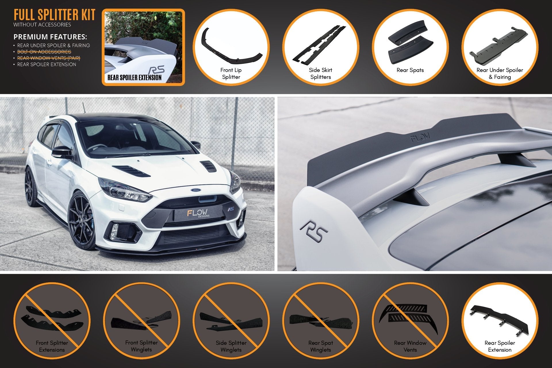 Ford MK3 Focus RS Full Lip Splitter Set