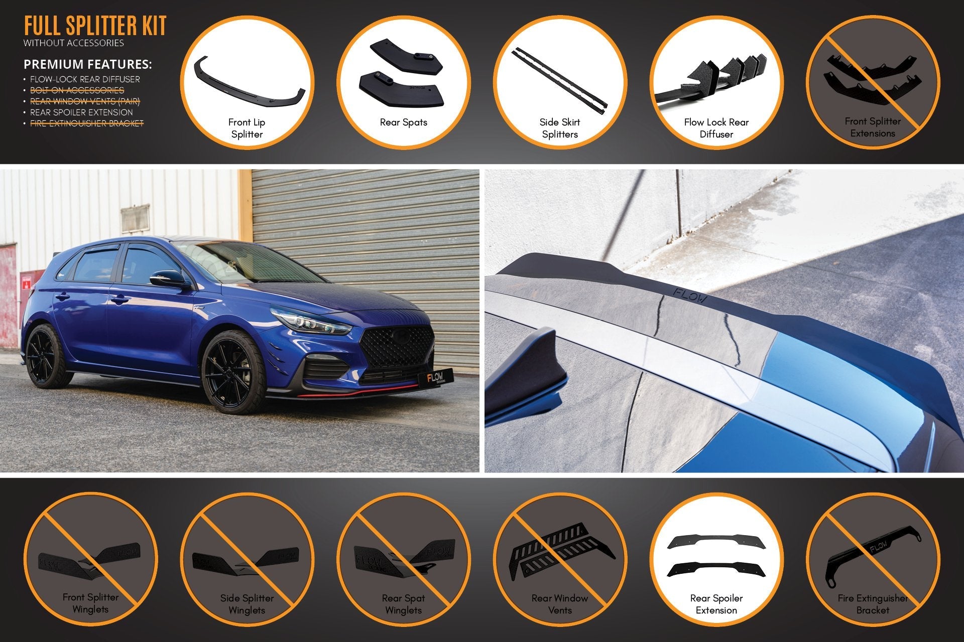 Hyundai i30 N Line Hatch PD (2018-Current) Full Splitter Lip Set (GLOSS BLACK)