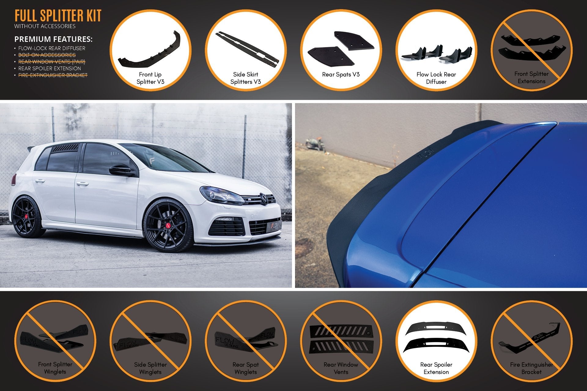 Volkswagen MK6 Golf R Full Lip Splitter Set WITHOUT Accessories