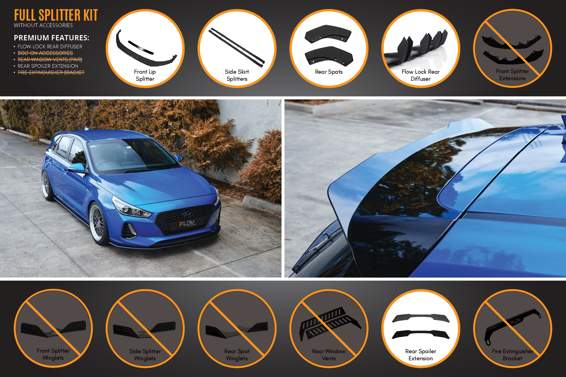 Hyundai i30 SR Hatch (2017-2018) Full Lip Splitter Set (GLOSS BLACK)