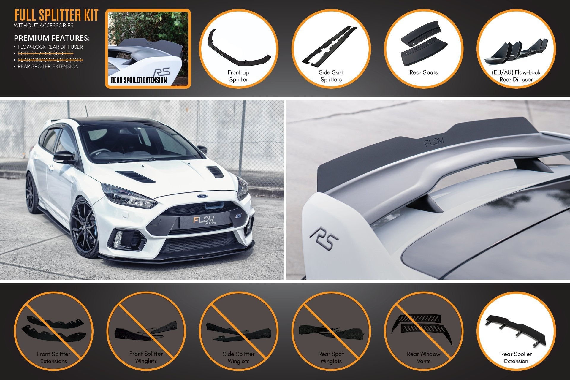 Ford MK3 Focus RS Full Lip Splitter Set