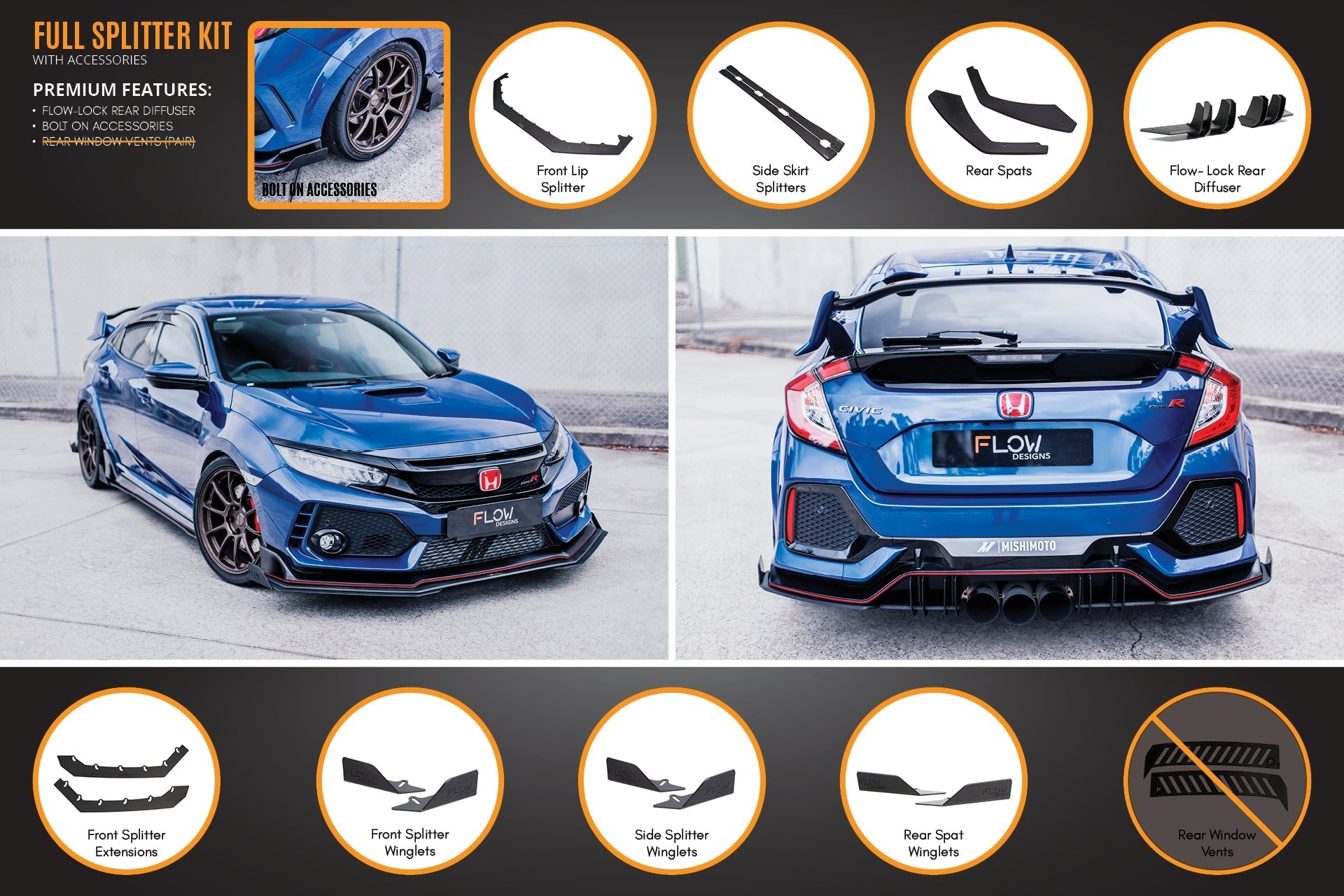 Honda FK8 Civic Type R Full Lip Splitter Set