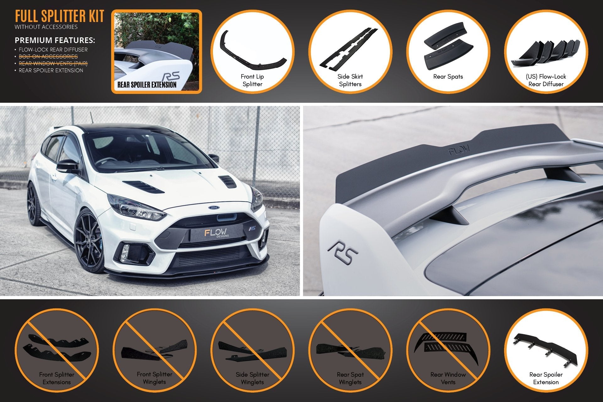 Ford MK3 Focus RS Full Lip Splitter Set