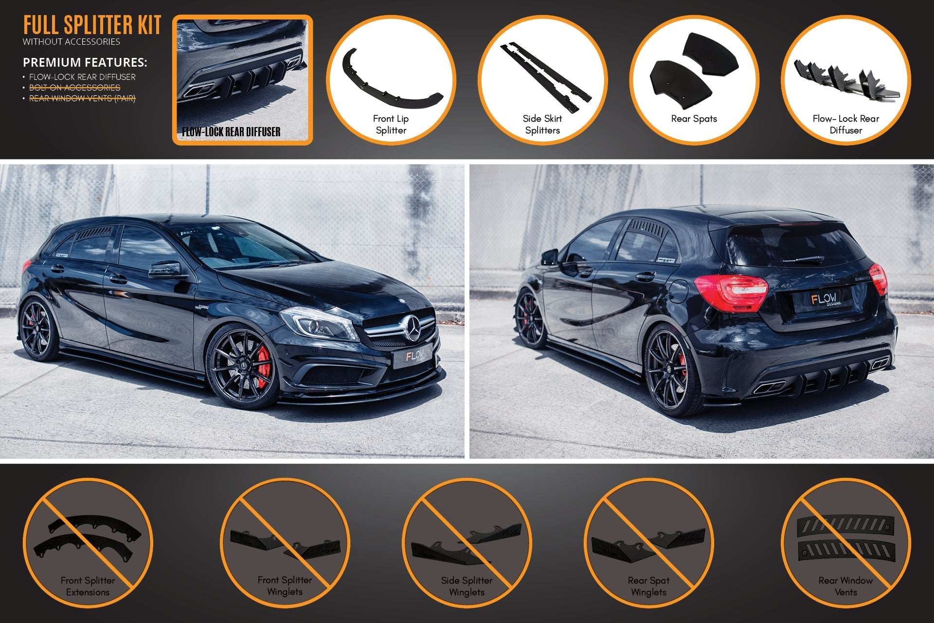 Mercedes-Benz A45 AMG W176 (PFL) Full Lip Splitter Set