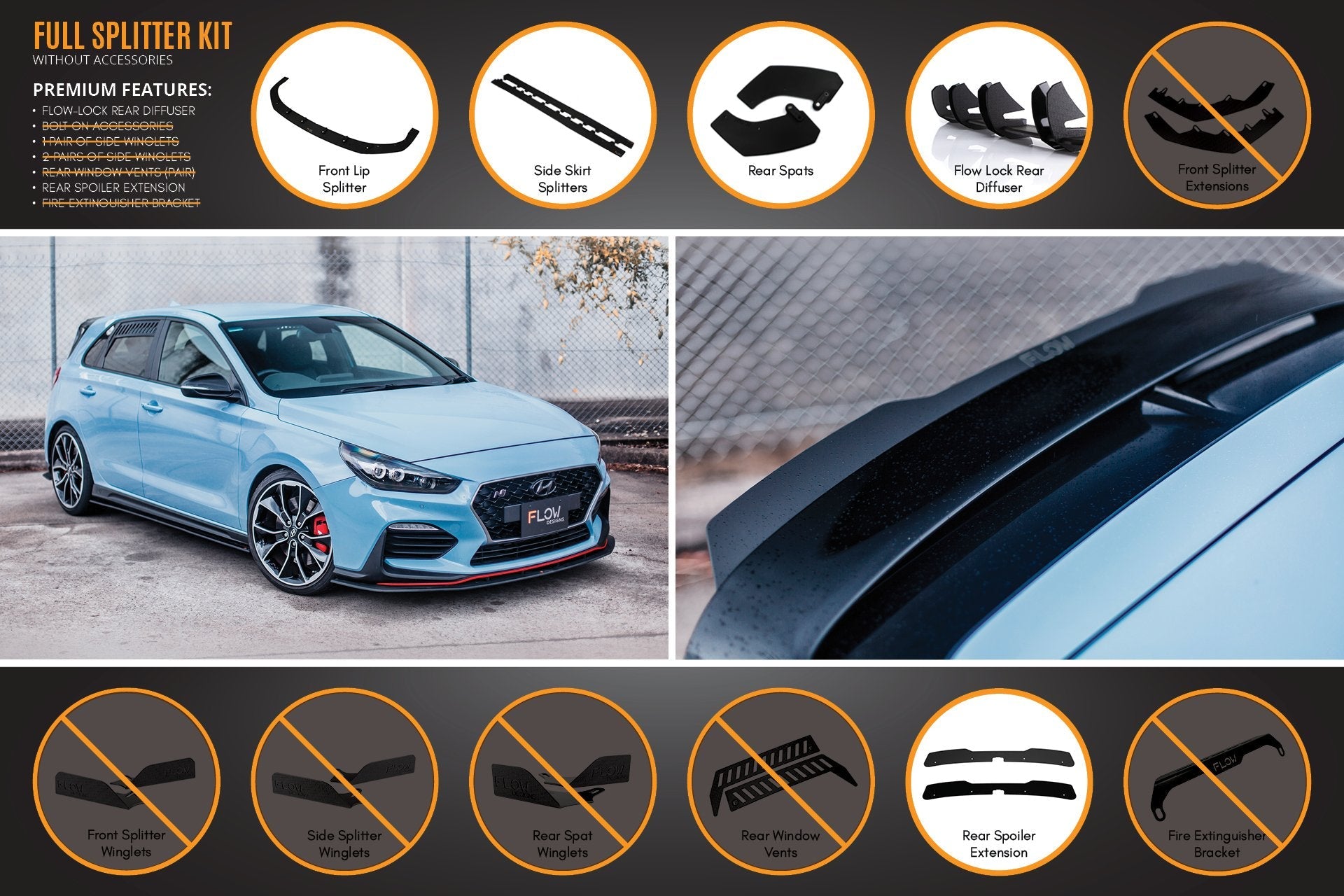 Hyundai i30N Hatch PD (2018-2020) Full Lip Splitter Set (GLOSS BLACK)