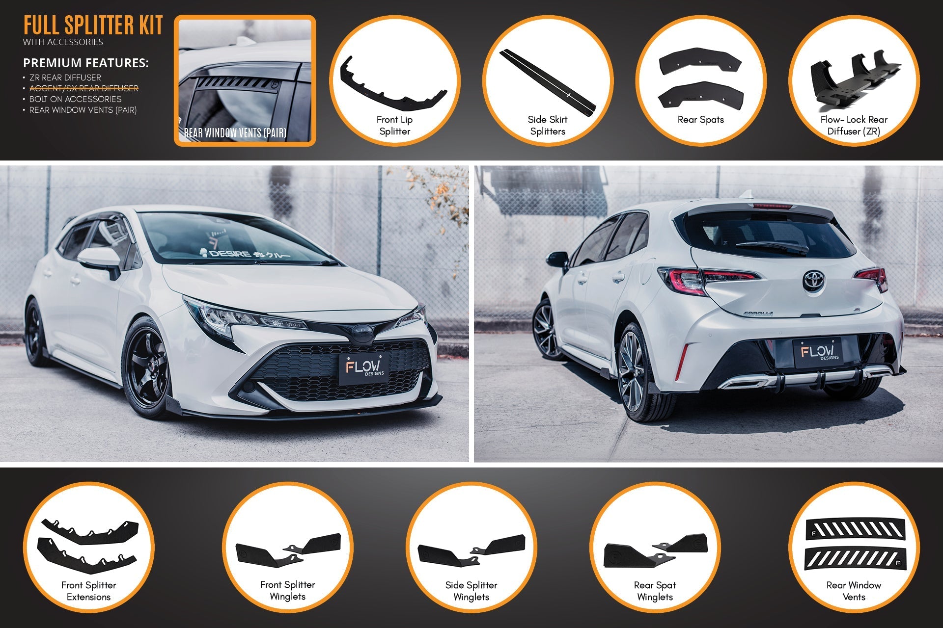 Toyota Corolla MZEA12R/ZWE211R 2018-2022 Full Lip Splitter Set