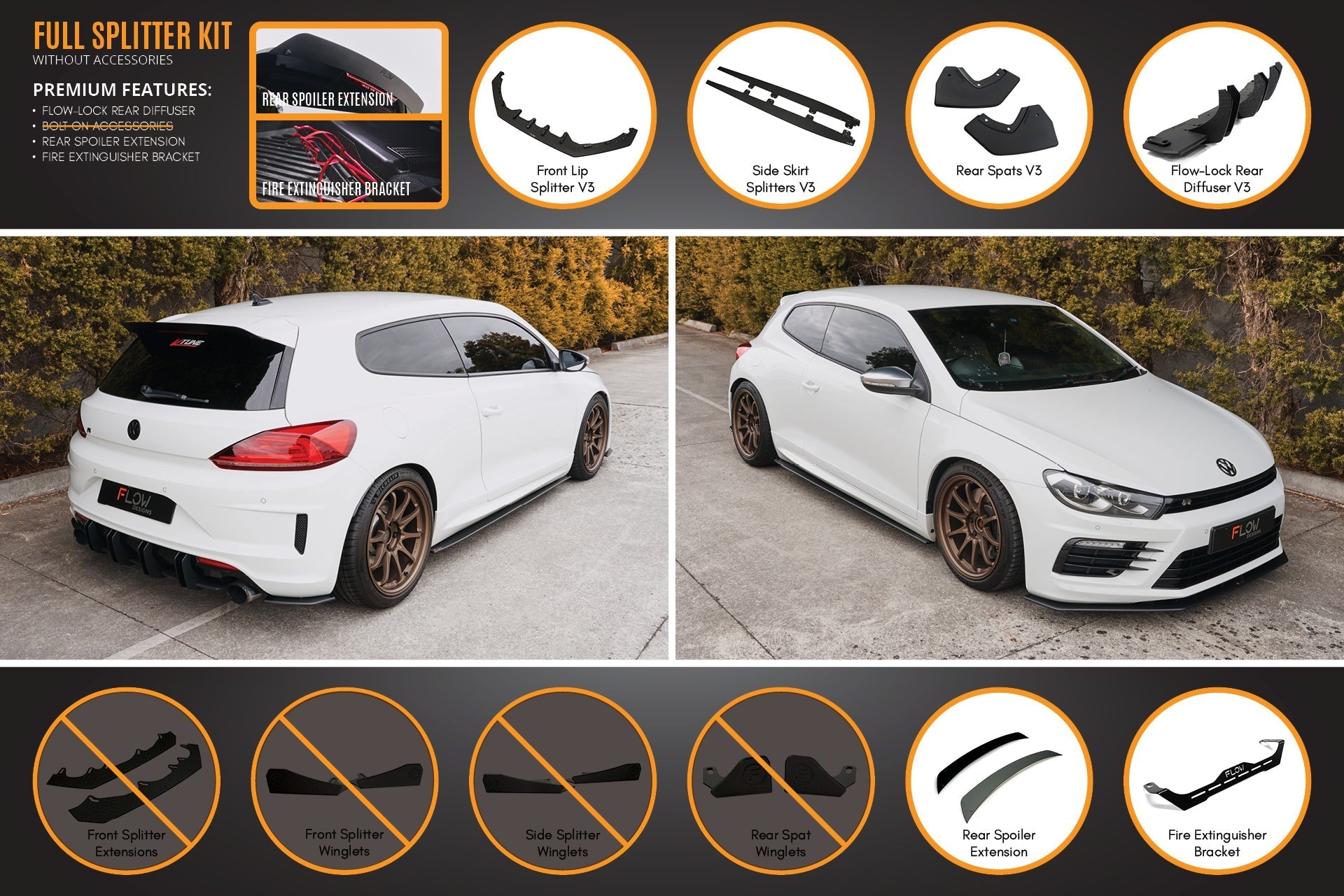 Volkswagen Scirocco R FL V3 Full Lip Splitter Set