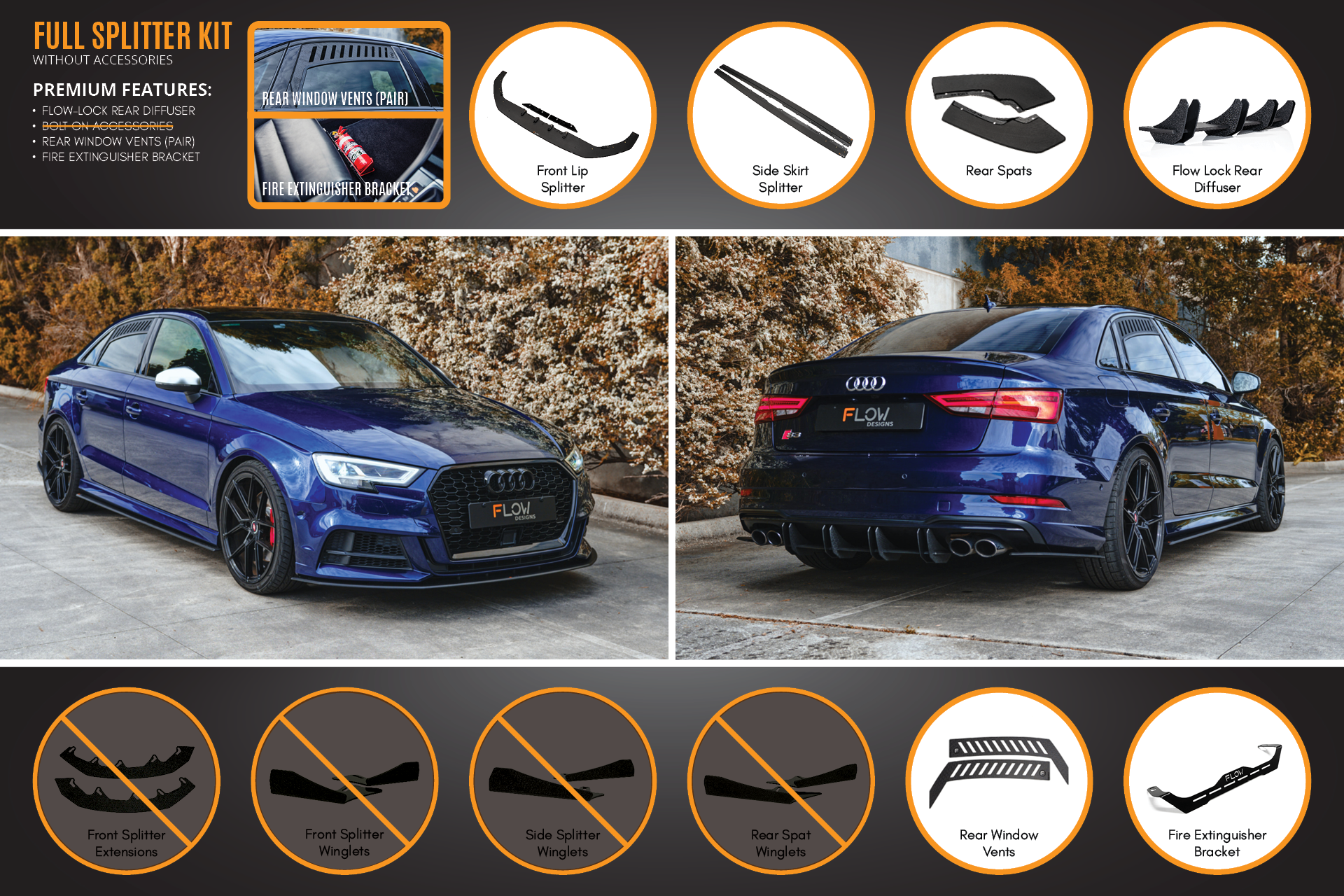 Audi S3 8V Sedan FL Full Lip Splitter Set