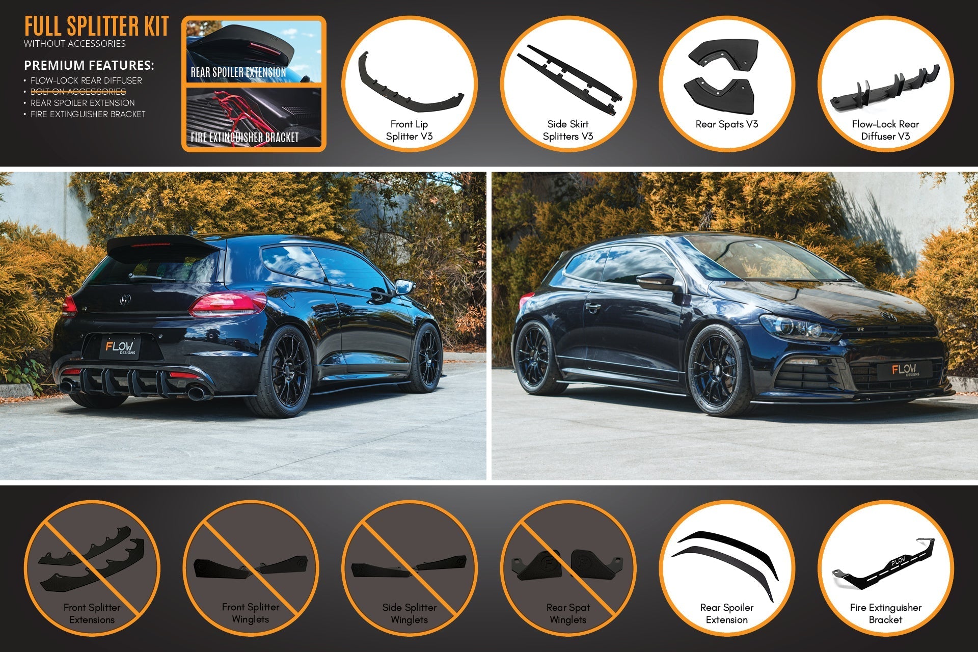 Volkswagen Scirocco R PFL V3 Full Lip Splitter Set