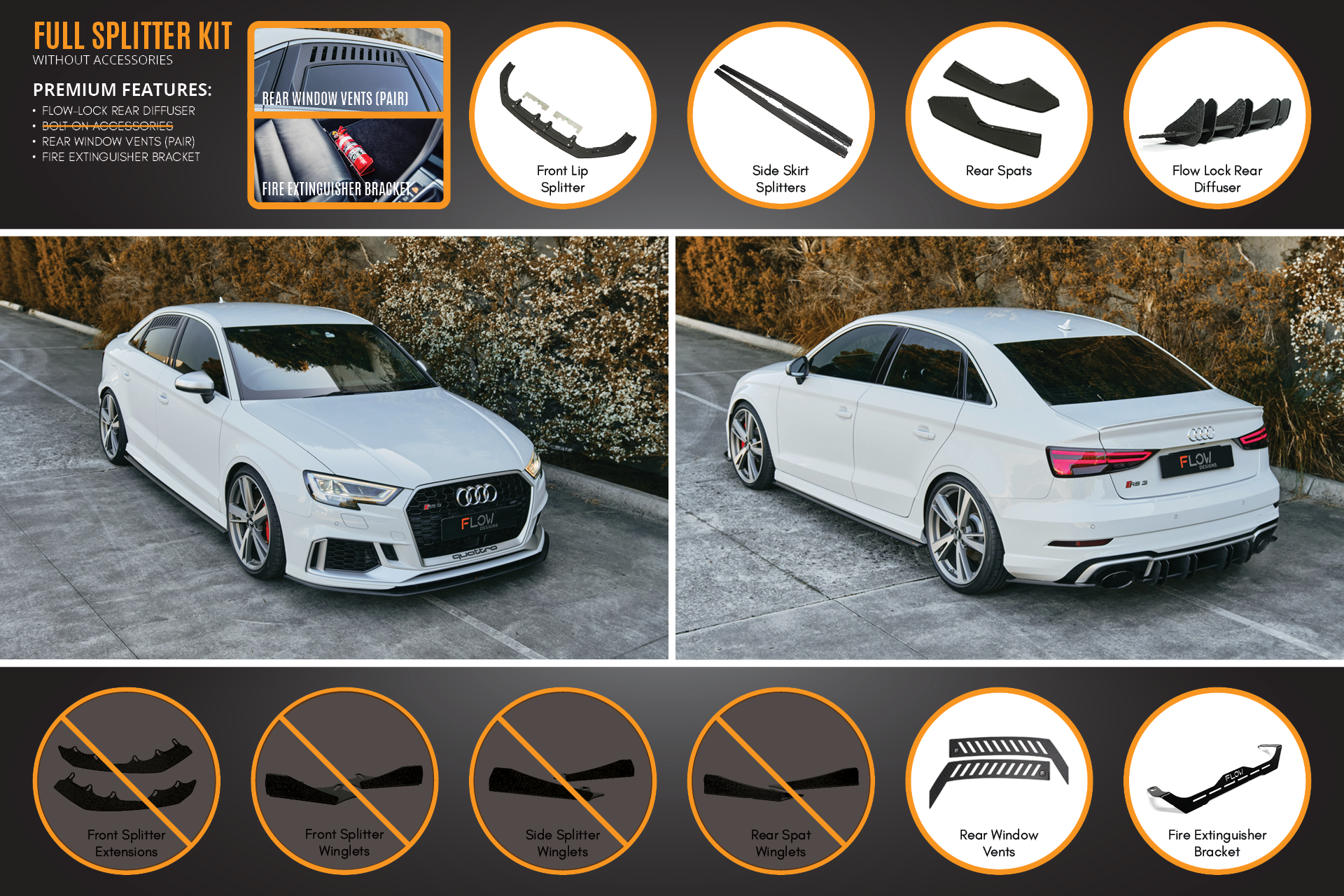 Audi RS3 8V Sedan FL Full Lip Splitter Set