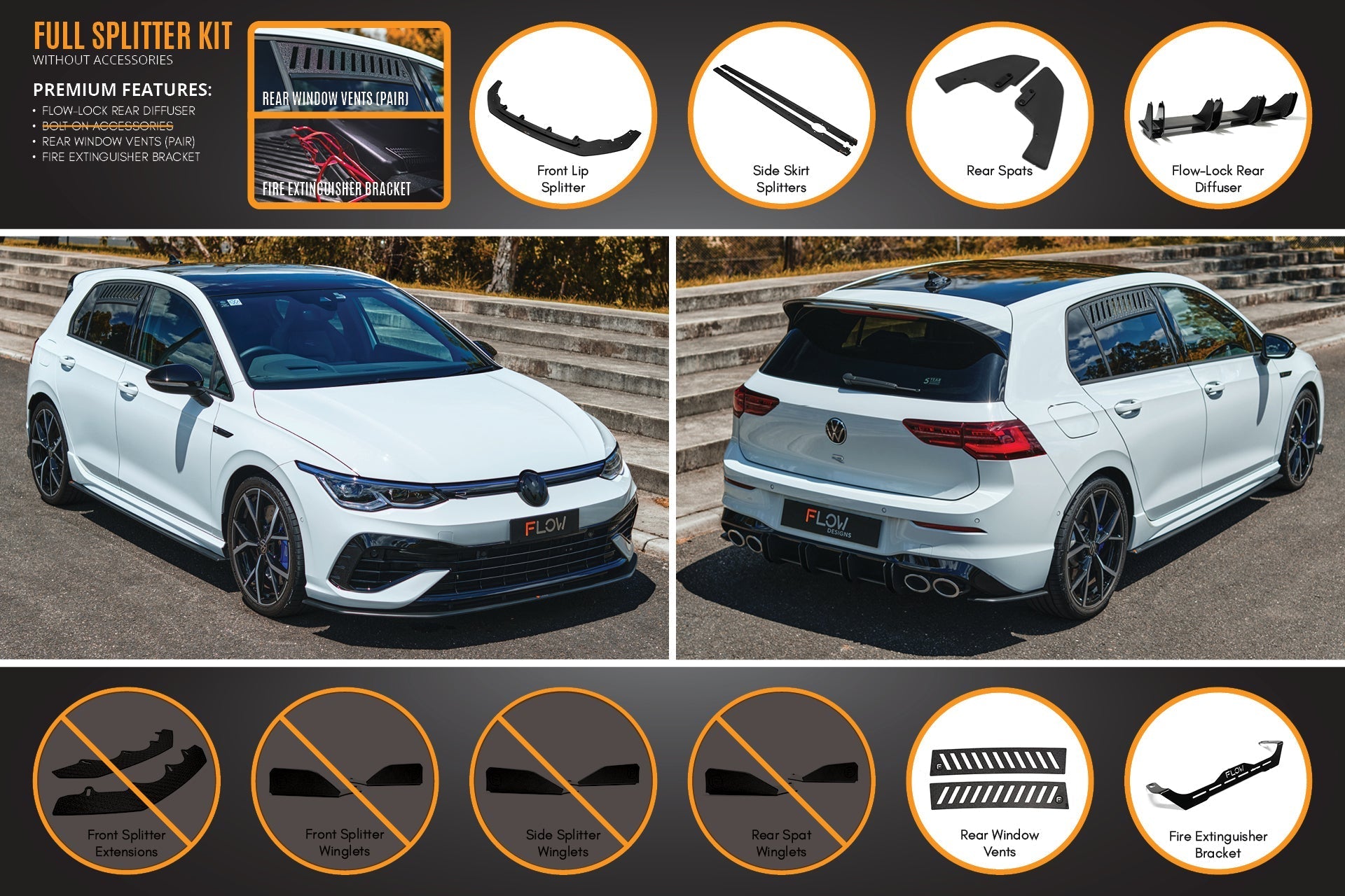 Volkswagen MK8 Golf R Full Lip Splitter Set