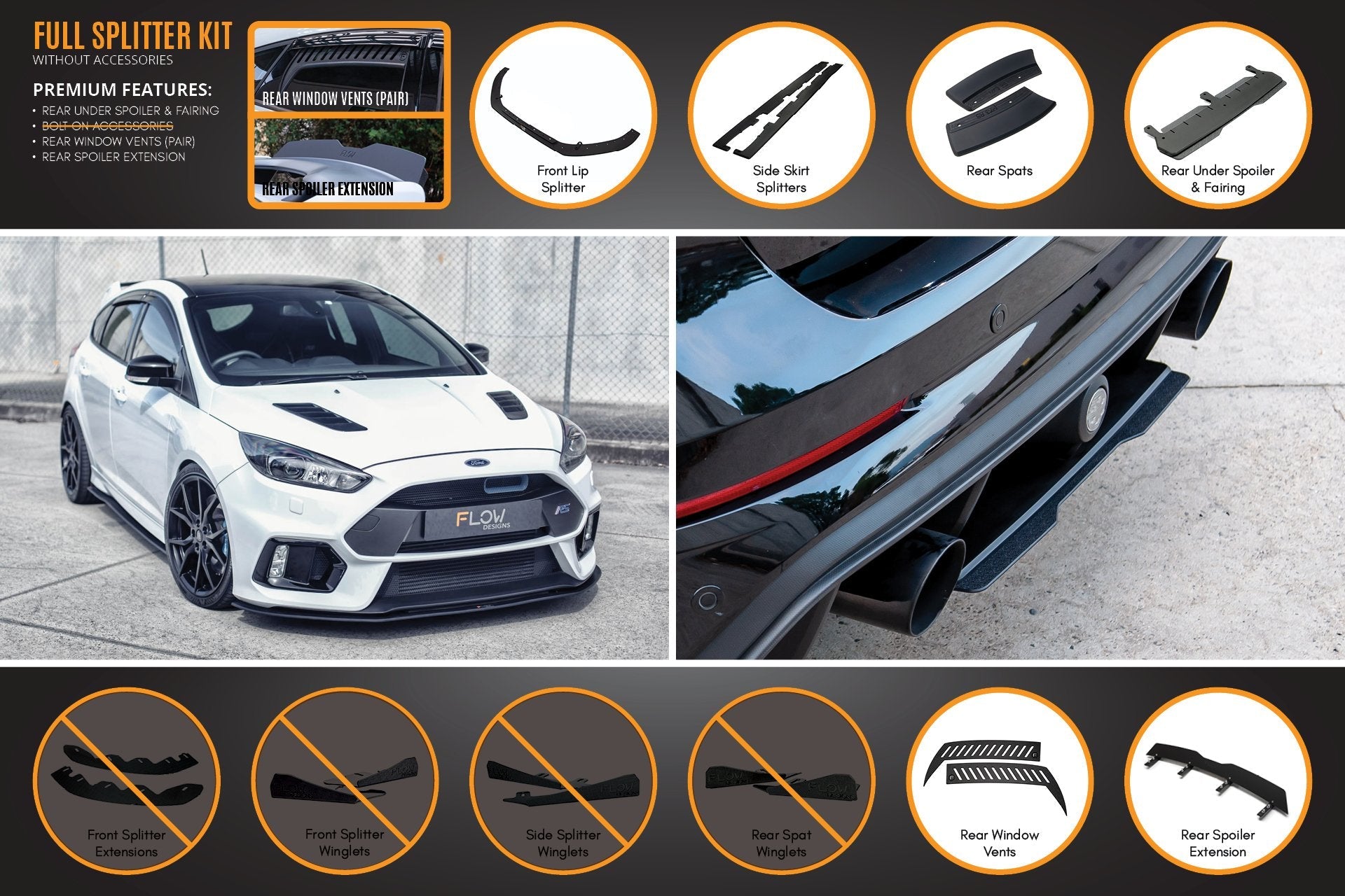 Ford MK3 Focus RS Full Lip Splitter Set