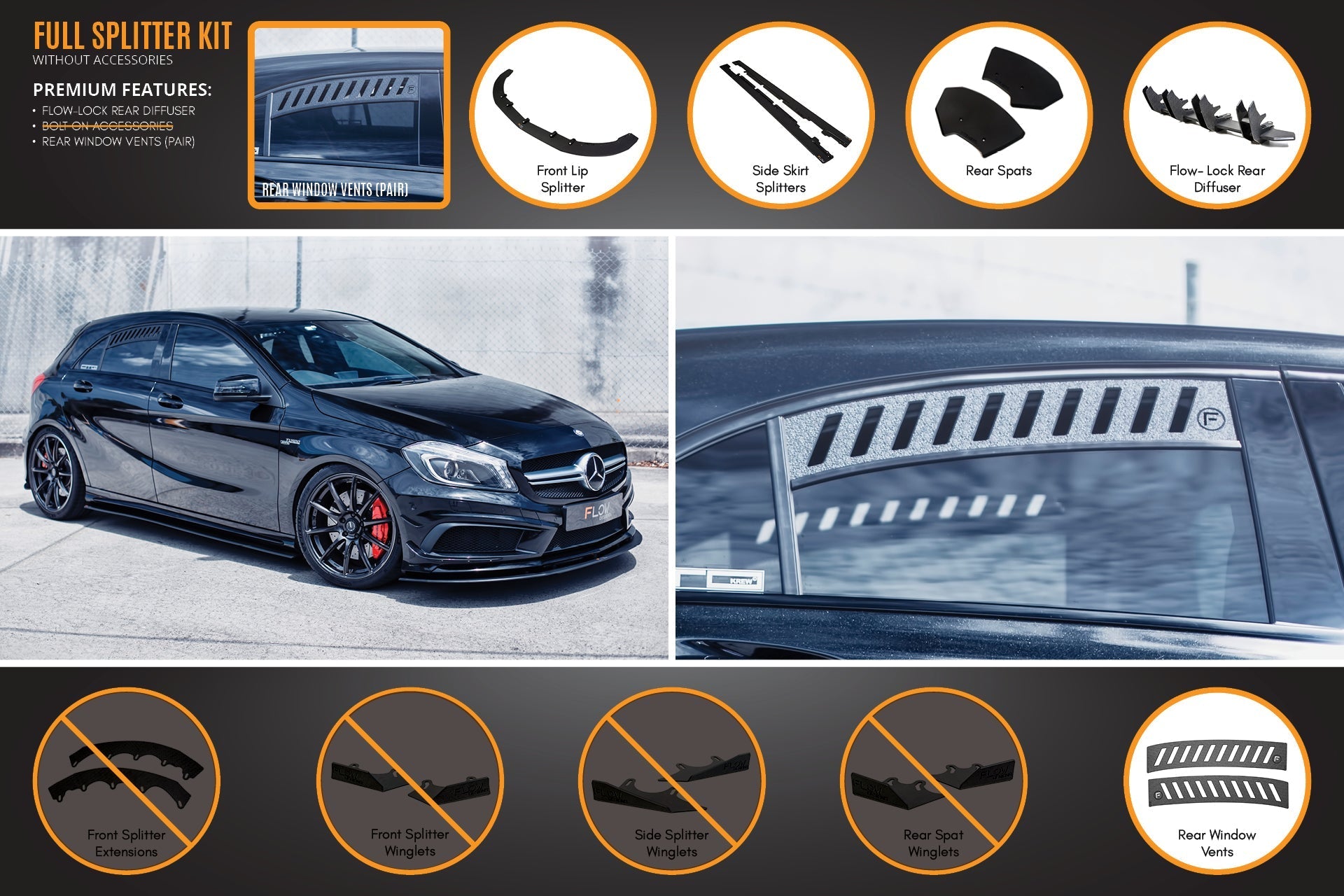 Mercedes-Benz A45 AMG W176 (PFL) Full Lip Splitter Set