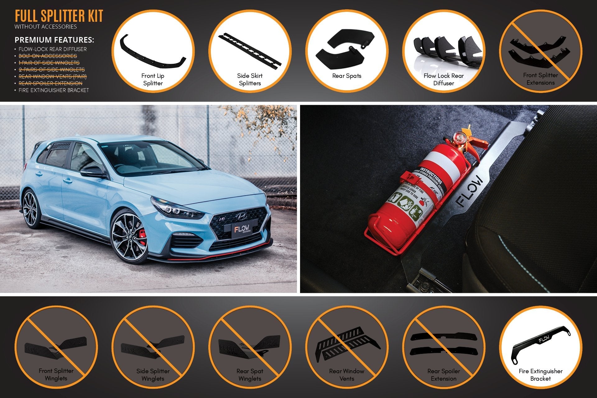 Hyundai i30N Hatch PD (2018-2020) Full Lip Splitter Set (GLOSS BLACK)