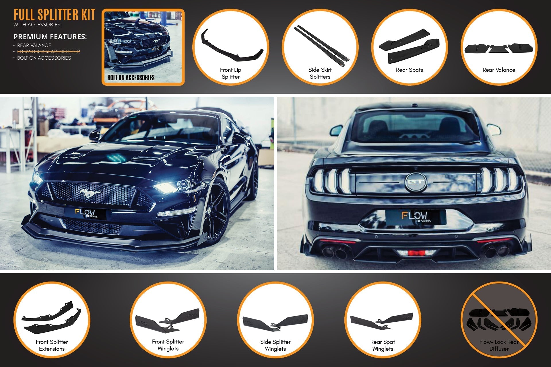 Ford GT Mustang S550 FN Full Lip Splitter Set