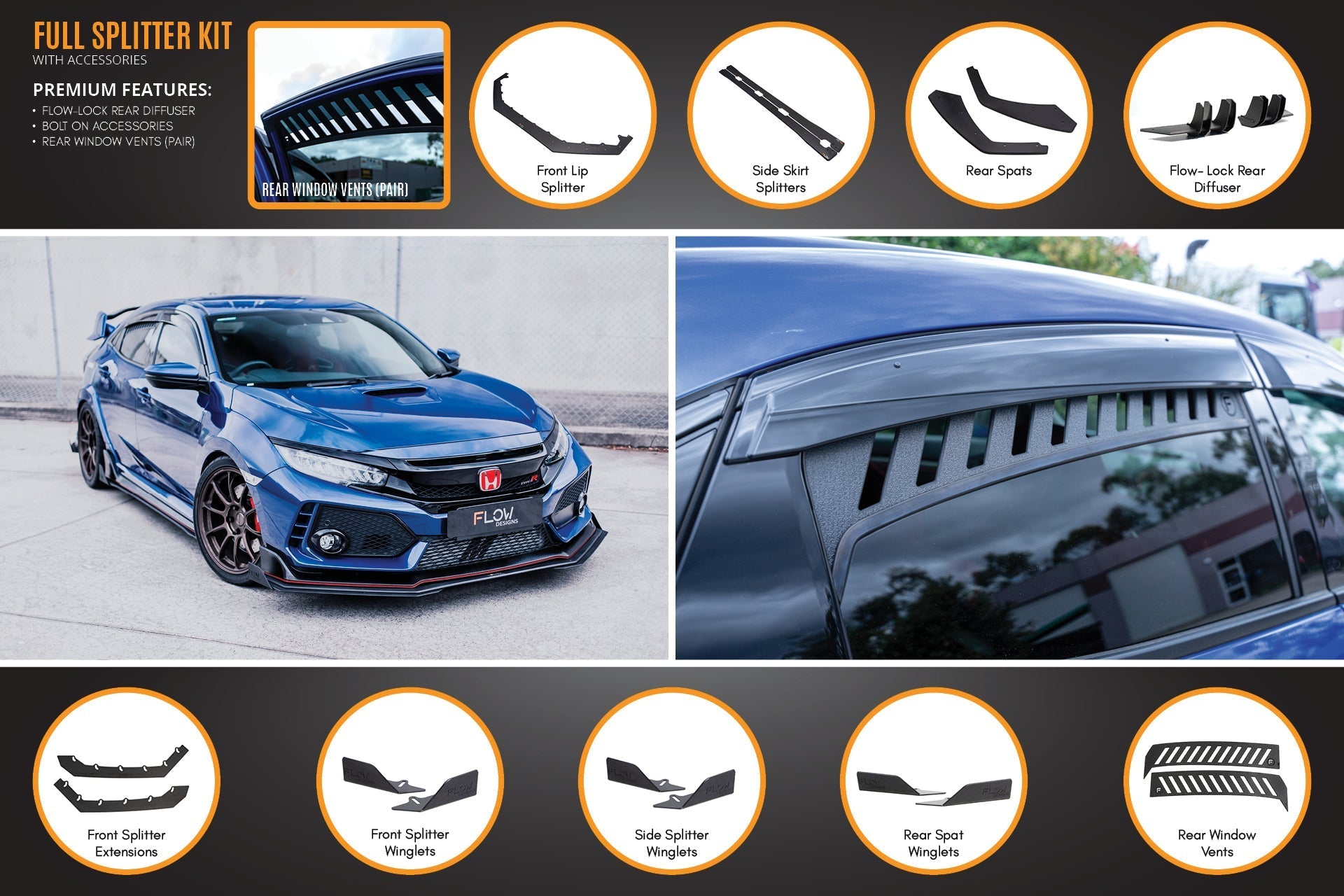 Honda FK8 Civic Type R Full Lip Splitter Set