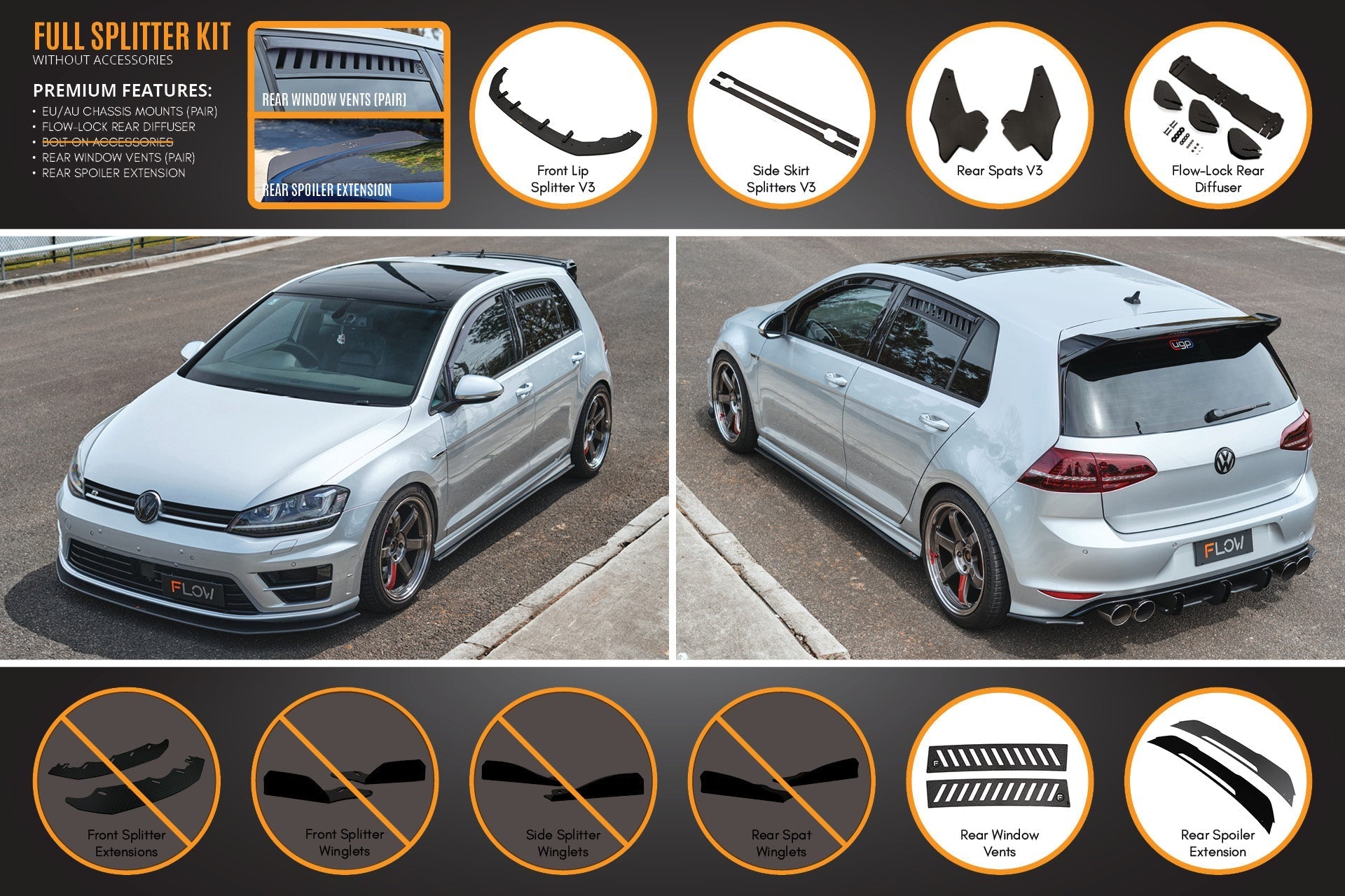 Volkswagen MK7 Golf R (EU/AU) Full Lip Splitter Set