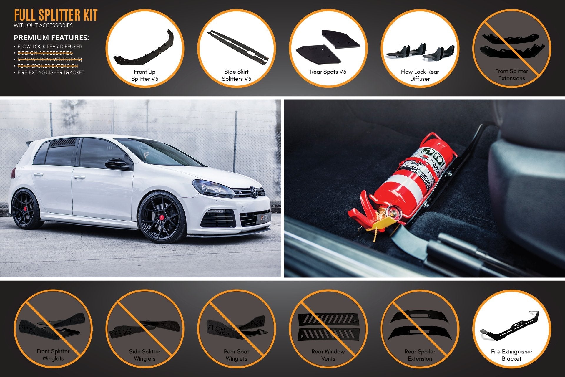 Volkswagen MK6 Golf R Full Lip Splitter Set WITHOUT Accessories