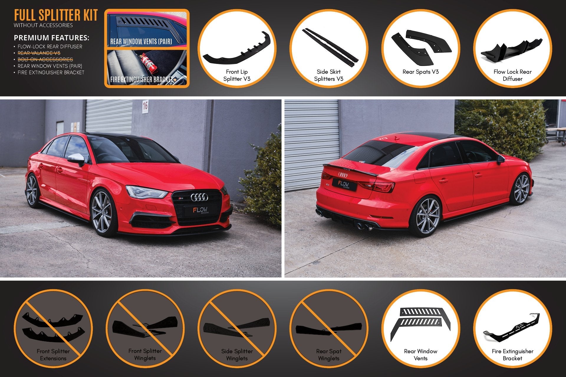 Audi S3 8V Sedan PFL V3 Full Lip Splitter Set