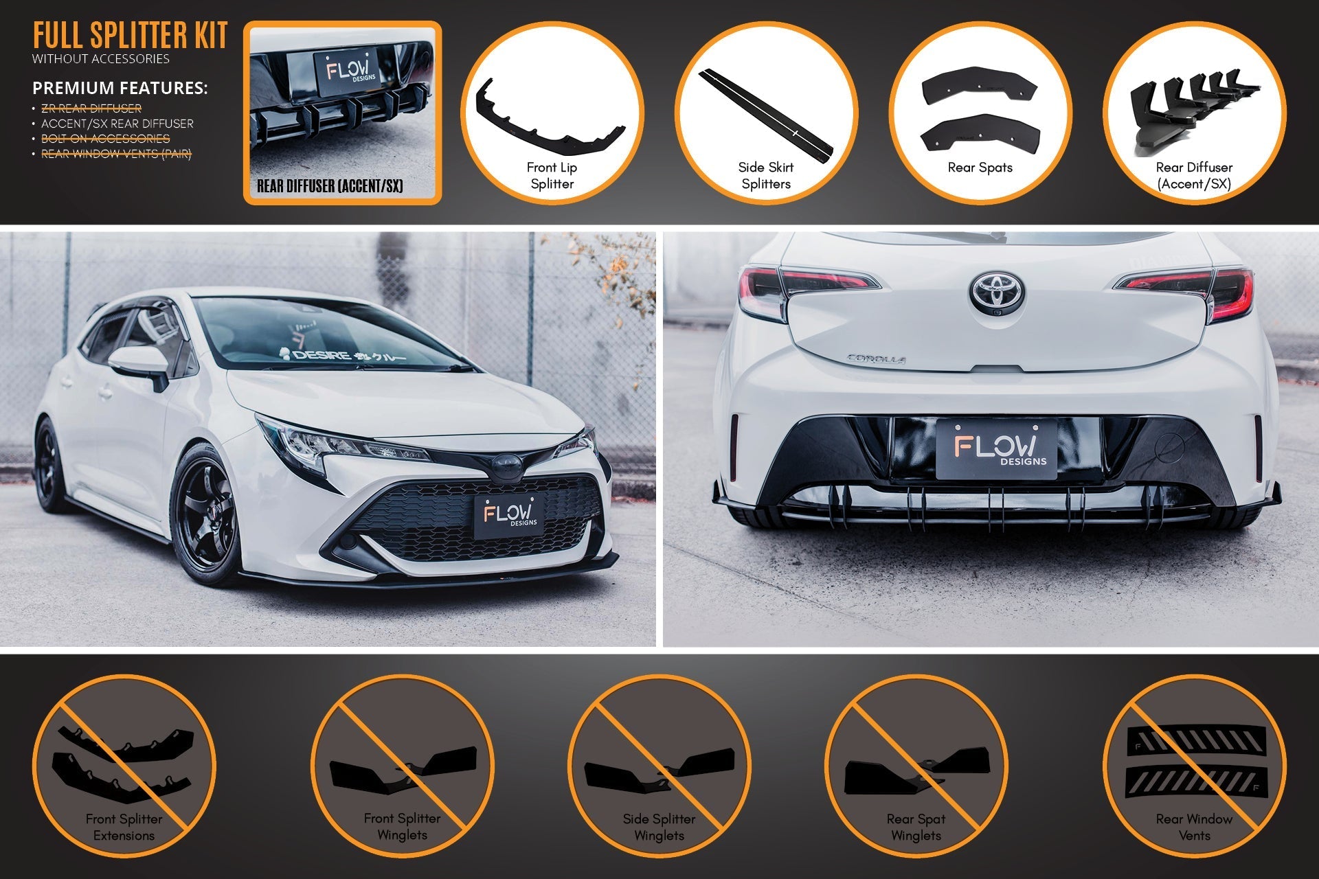 Toyota Corolla MZEA12R/ZWE211R 2018-2022 Full Lip Splitter Set