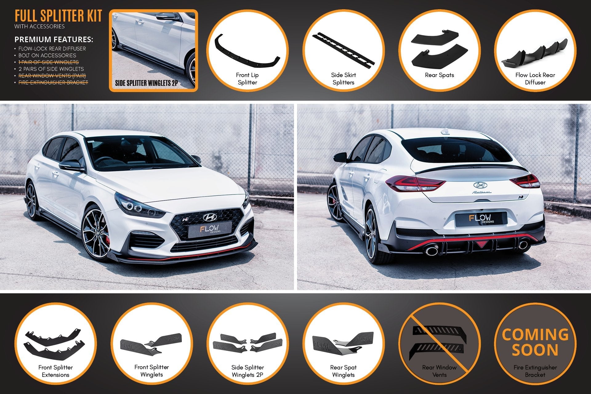 Hyundai i30N Fastback PD Full Lip Splitter Set (GLOSS BLACK)