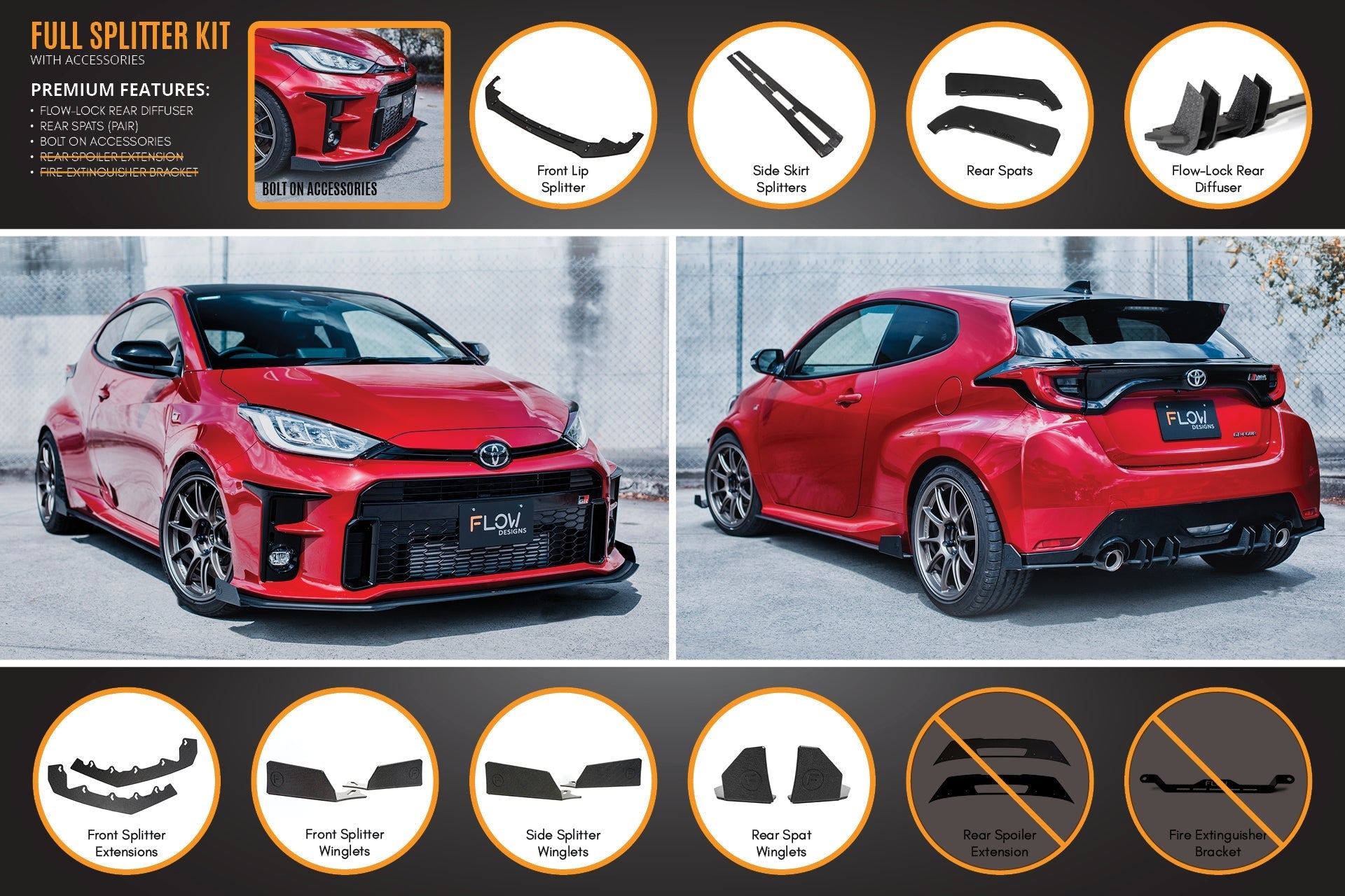 Toyota Yaris GR Full Lip Splitter Kit With Rear Diffuser