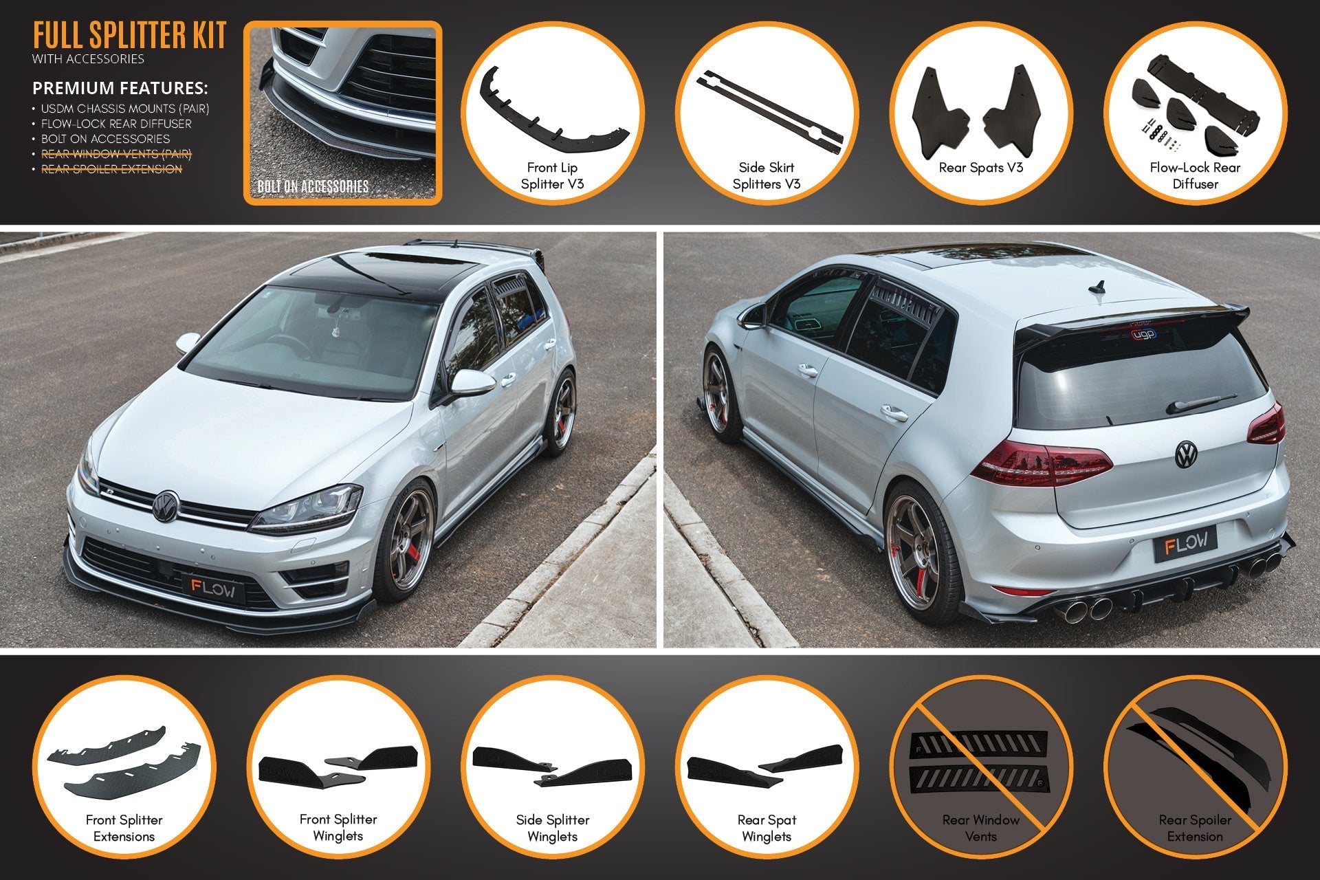 Volkswagen MK7 Golf R (USDM) Full Lip Splitter Set