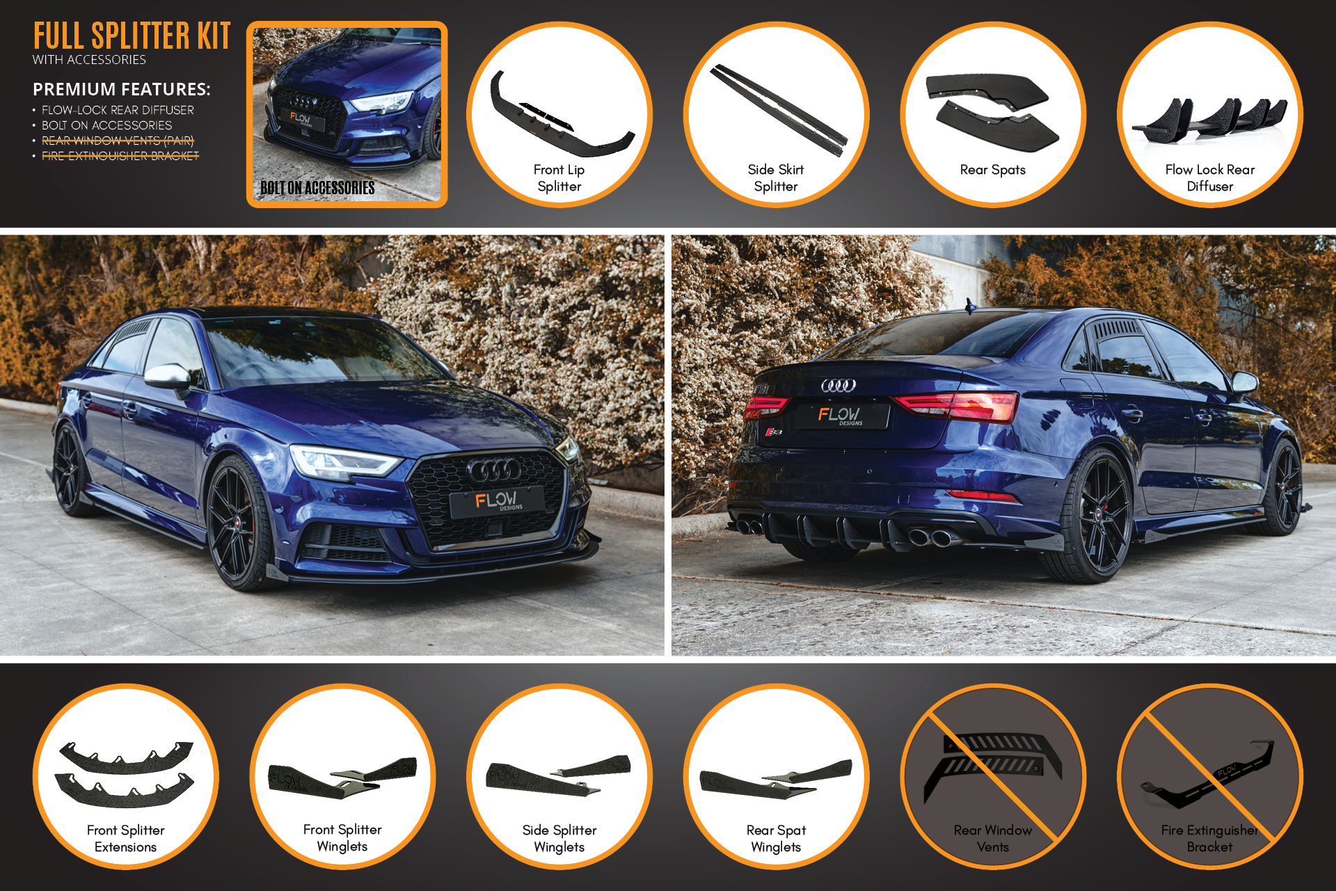 Audi S3 8V Sedan FL Full Lip Splitter Set