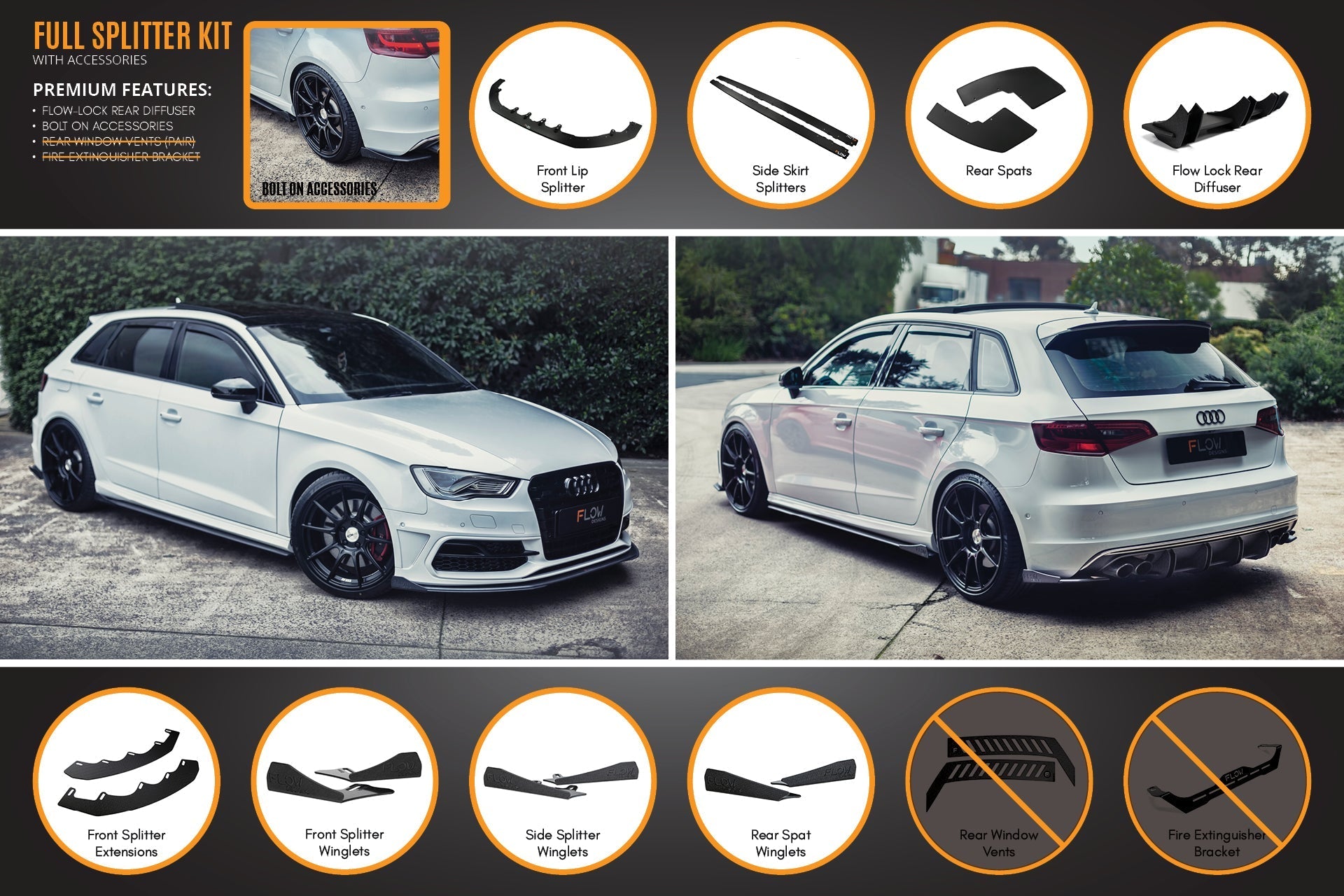 Audi S3 8V PFL Sportback Full Lip Splitter Set