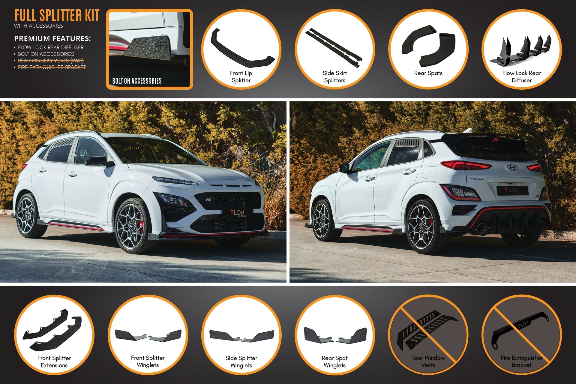 Hyundai Kona N Full Lip Splitter Set (GLOSS BLACK)