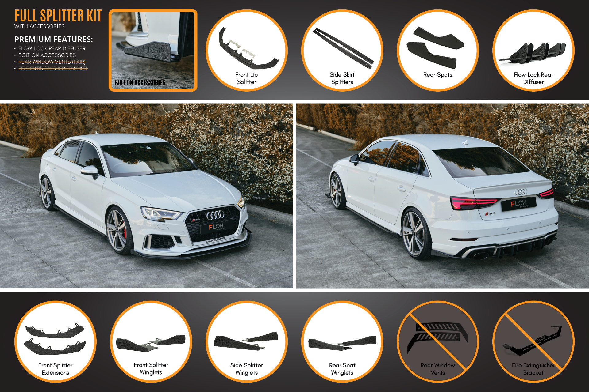 Audi RS3 8V Sedan FL Full Lip Splitter Set