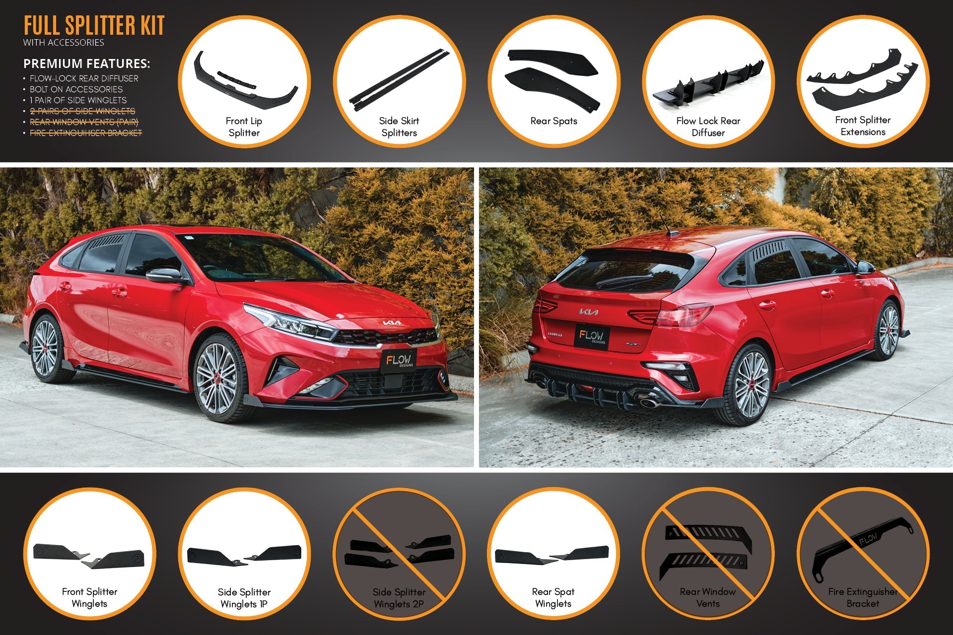 Kia Cerato GT Hatch Facelift Full Lip Splitter Set