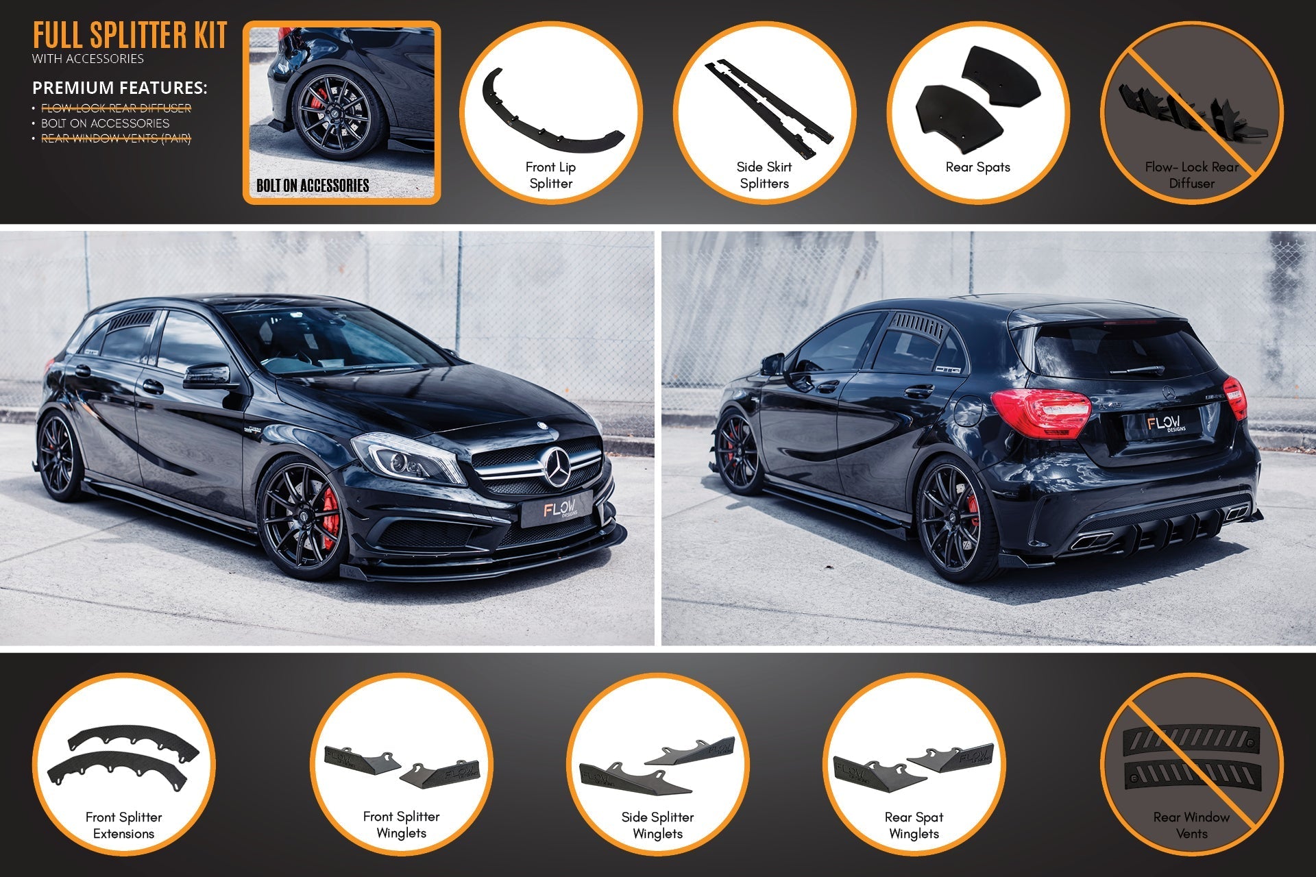 Mercedes-Benz A45 AMG W176 (PFL) Full Lip Splitter Set