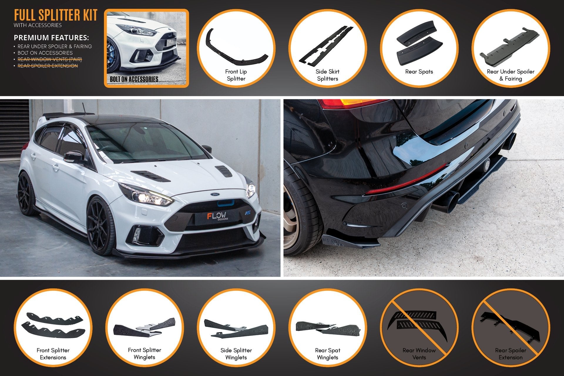 Ford MK3 Focus RS Full Lip Splitter Set