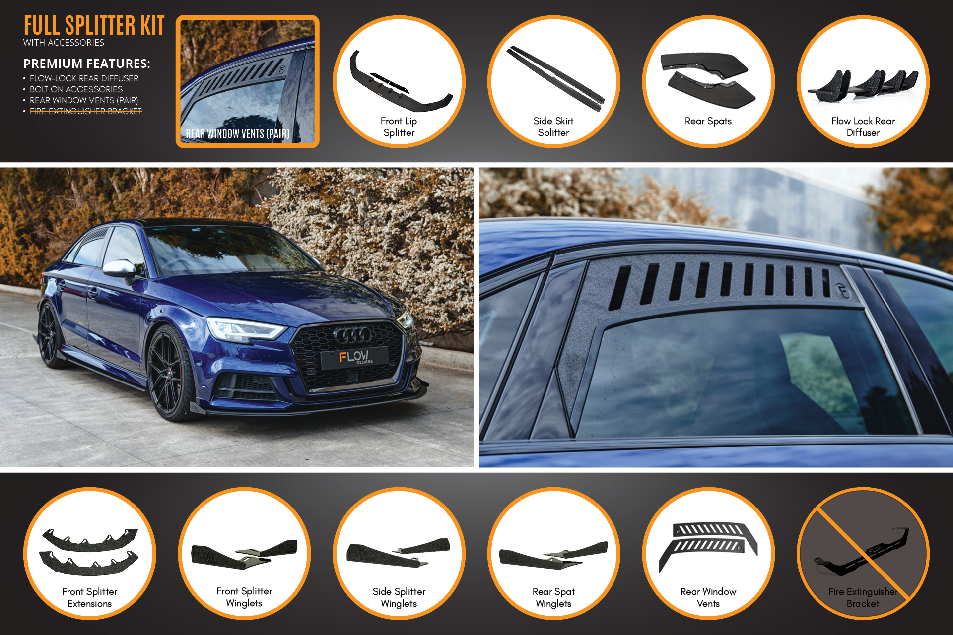 Audi S3 8V Sedan FL Full Lip Splitter Set