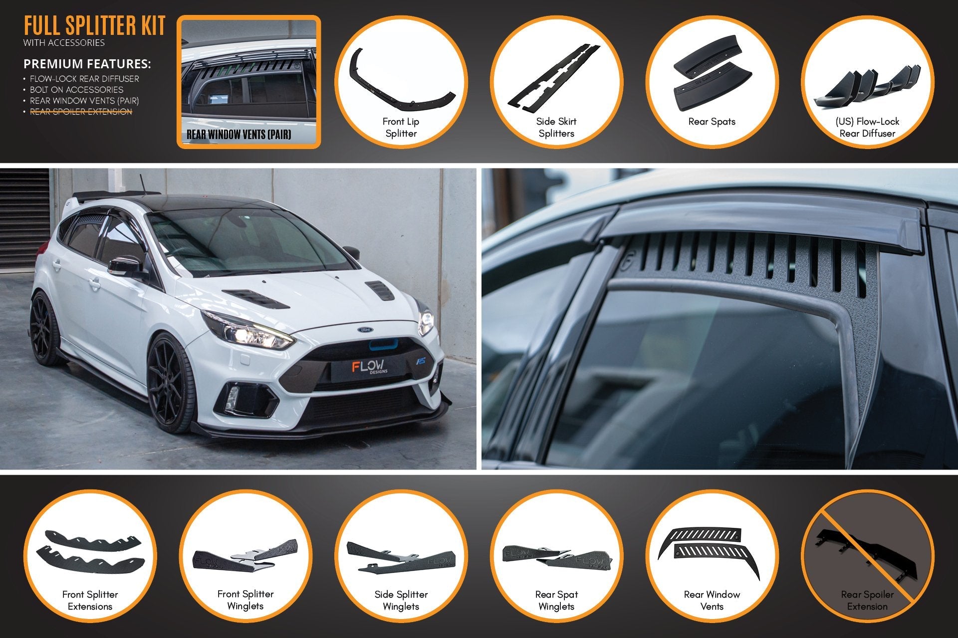 Ford MK3 Focus RS Full Lip Splitter Set