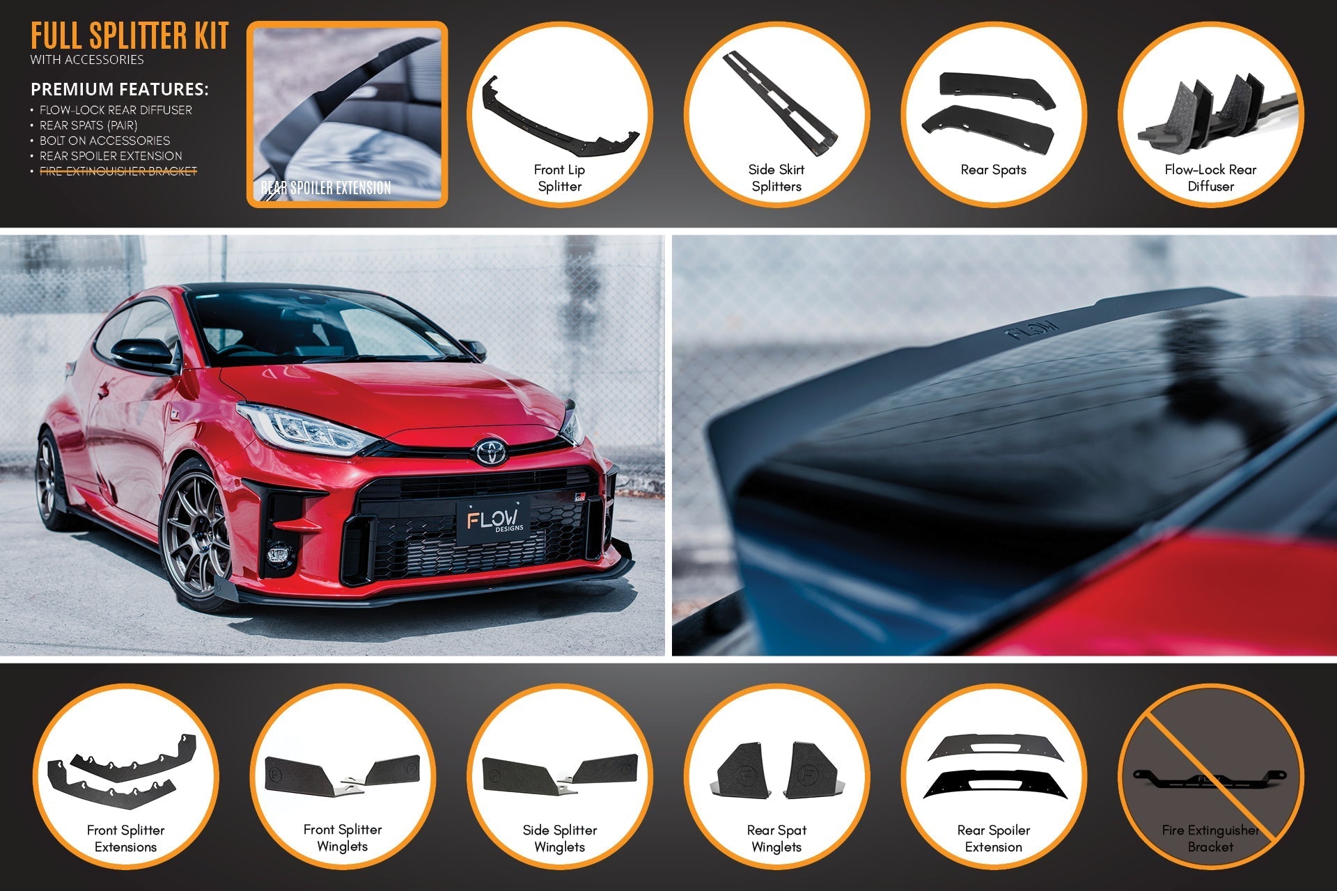 Toyota Yaris GR Full Lip Splitter Kit With Rear Diffuser