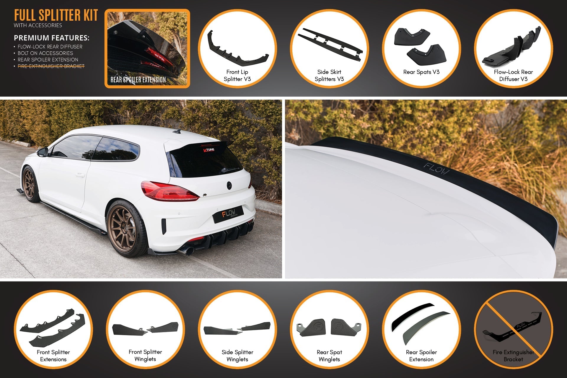 Volkswagen Scirocco R FL V3 Full Lip Splitter Set