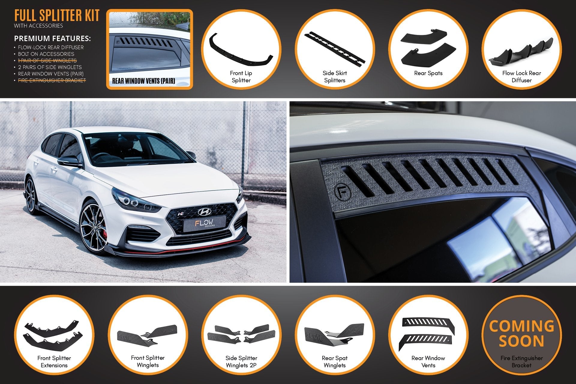 Hyundai i30N Fastback PD Full Lip Splitter Set (GLOSS BLACK)